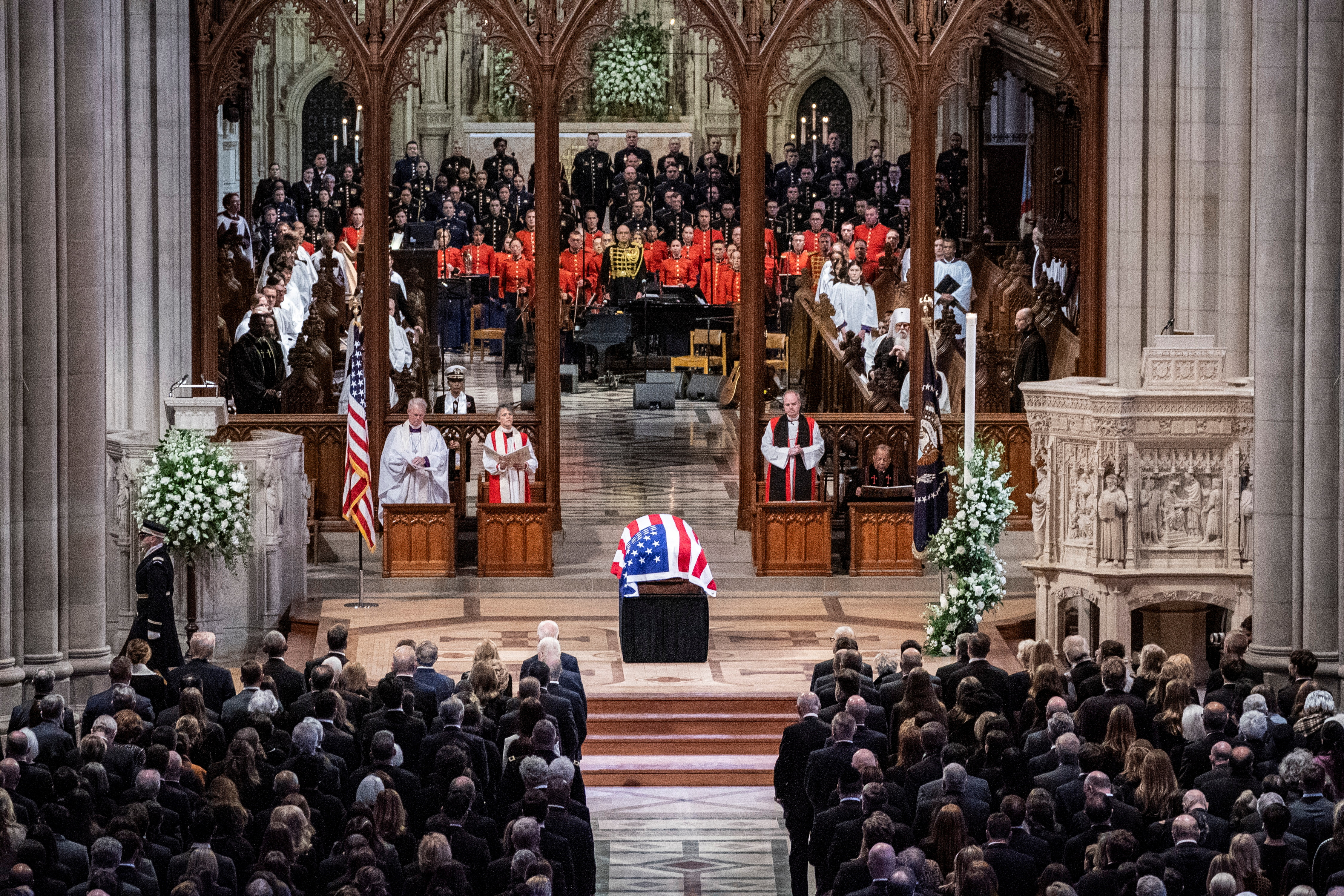 Jimmy Carter's casket at a cathedral in Washington, DC, ahead of his funeral