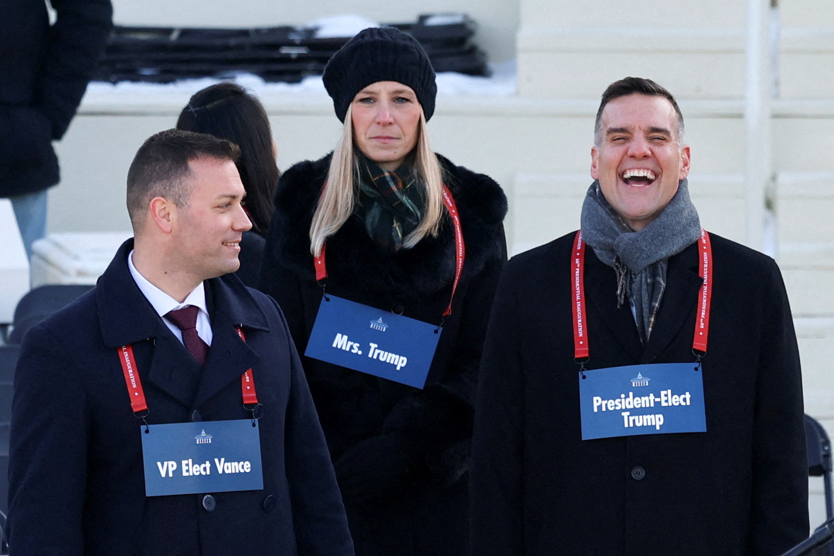 A rehearsal with stand-ins representing U.S. President-elect Donald Trump, his wife Melania Trump and Vice President-elect JD Vance, takes place in front of the US Capitol.