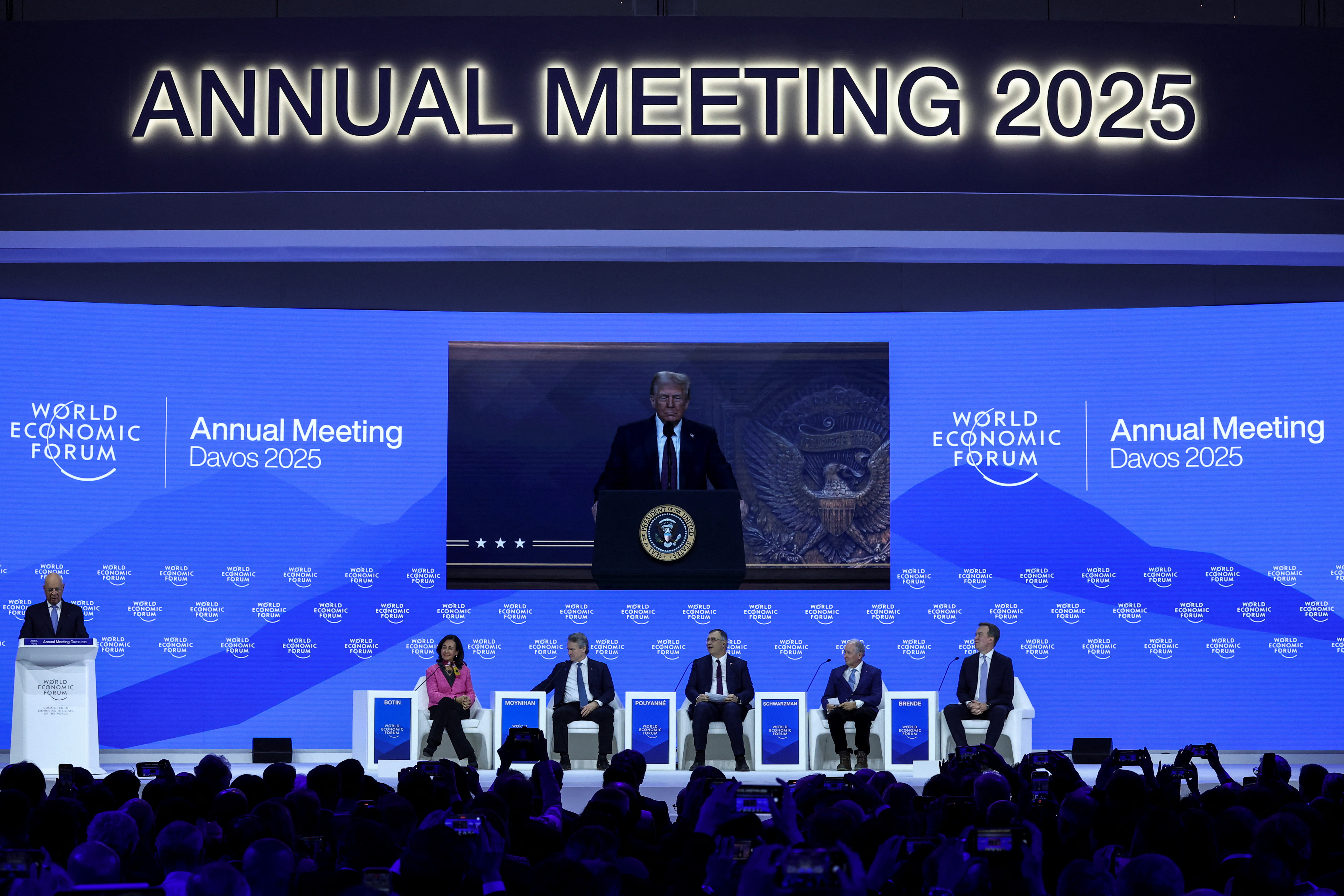 Trump on screen at Davos conference