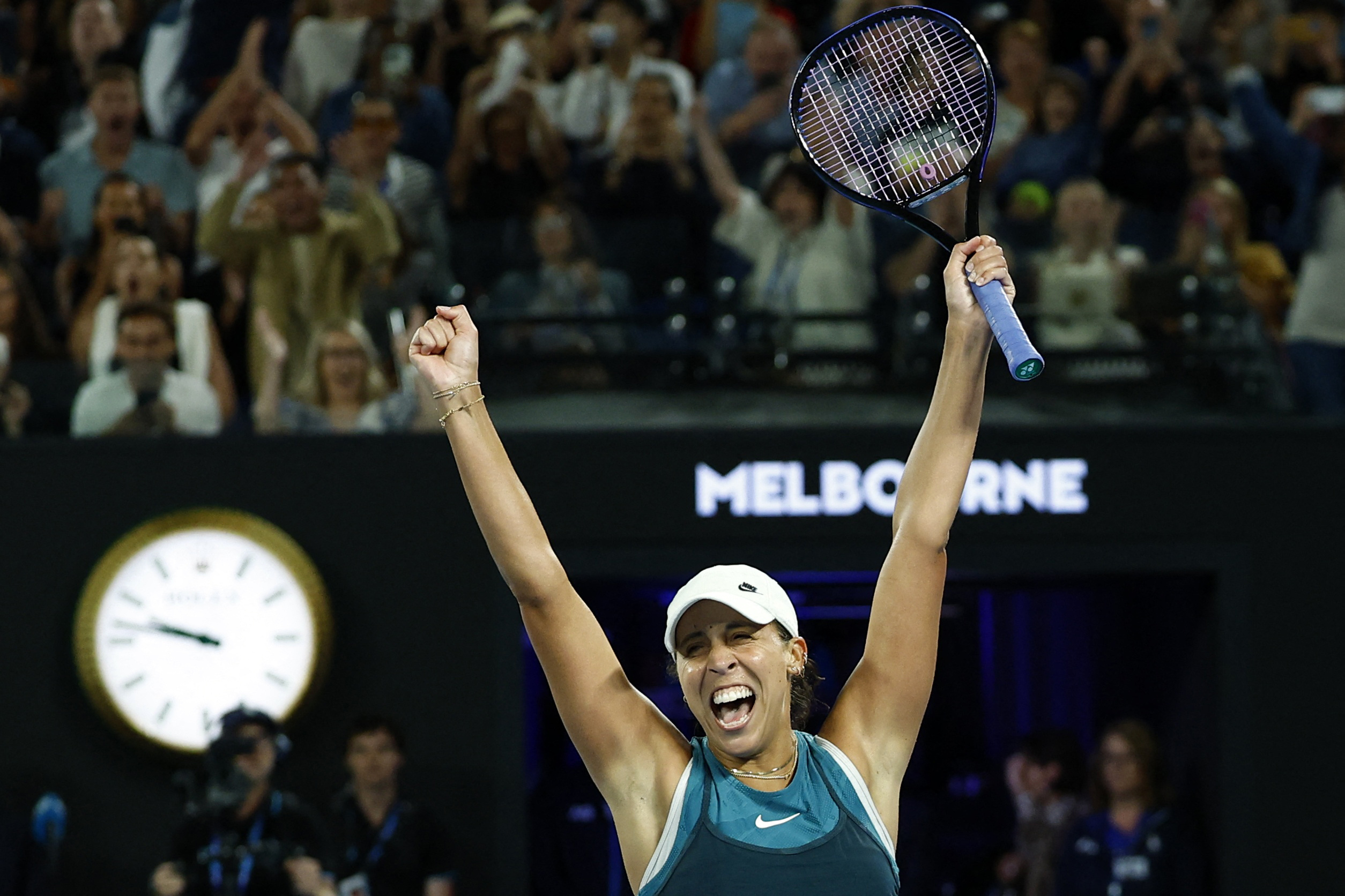 Tennis - Australian Open - Melbourne Park, Melbourne, Australia - January 25, 2025 Madison Keys of the U.S. celebrates after winning the final against Belarus' Aryna Sabalenka REUTERS/Kim Kyung-Hoon