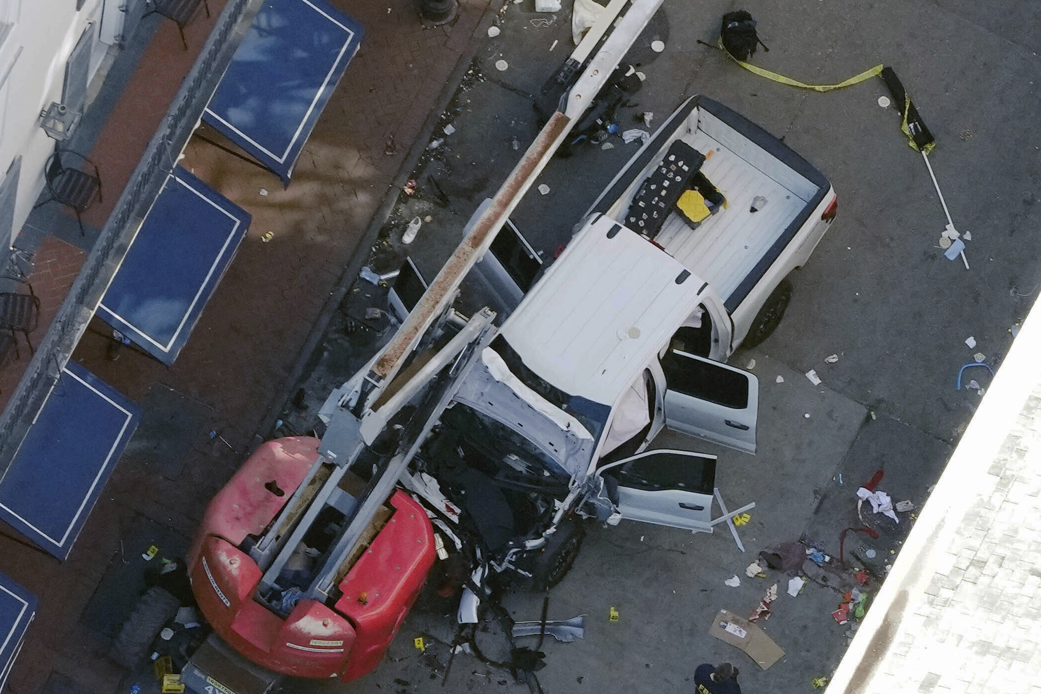 An aerial view of the white pickup truck used to attack revellers on Bourbon Street.