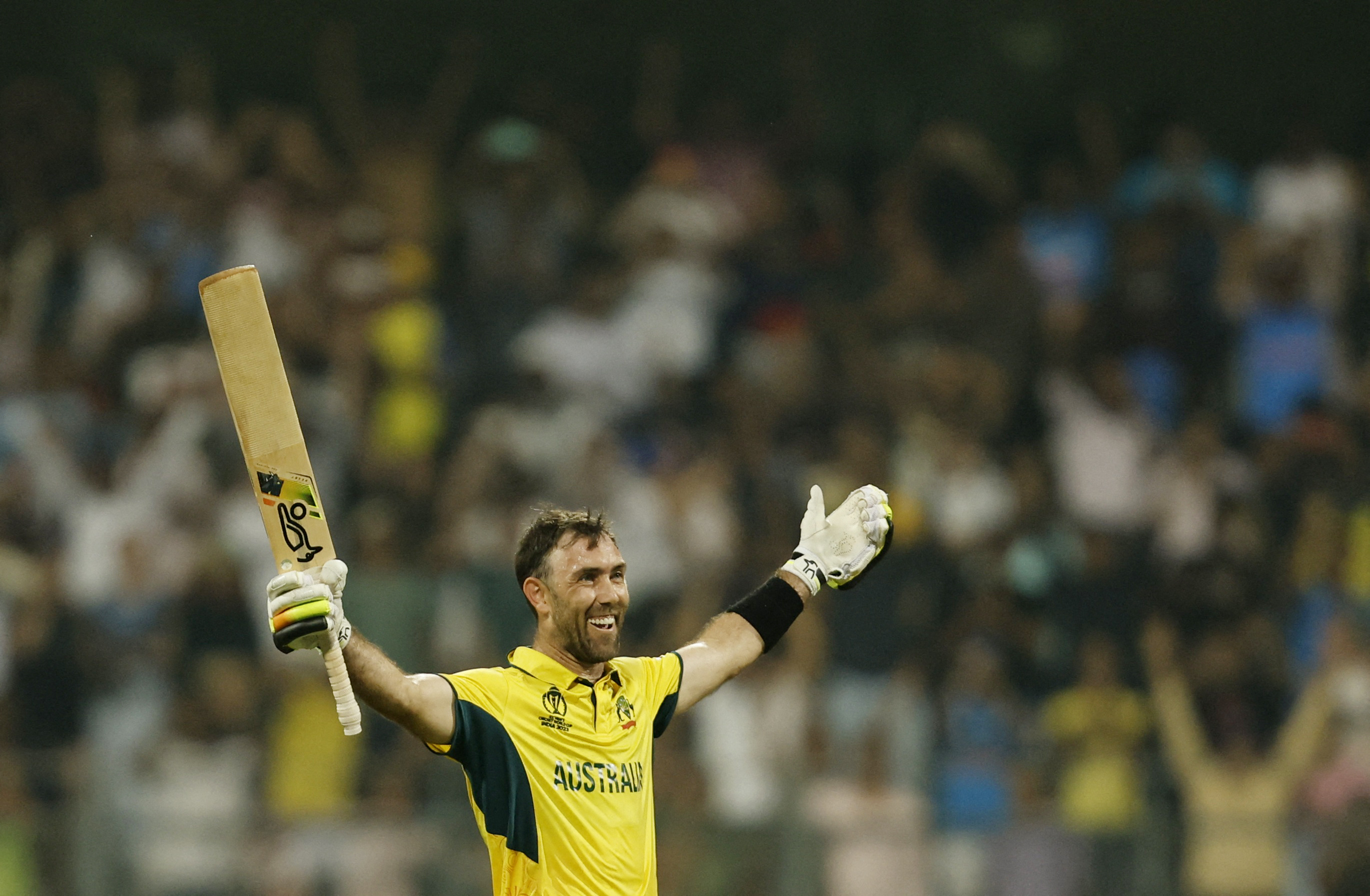 Cricket - ICC Cricket World Cup 2023 - Australia v Afghanistan - Wankhede Stadium, Mumbai, India - November 7, 2023 Australia's Glenn Maxwell celebrates after the match REUTERS/Francis Mascarenhas