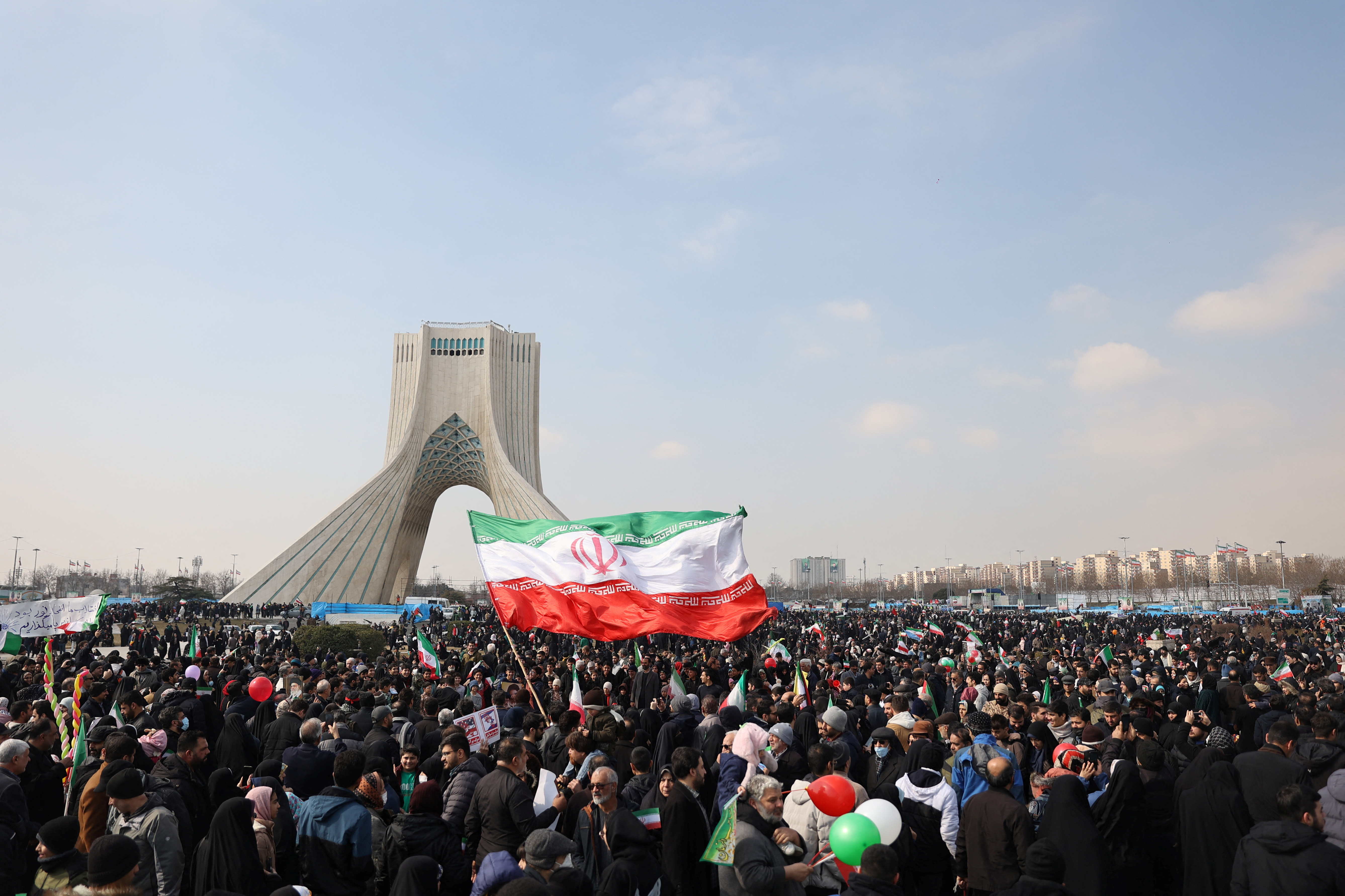 Iranians attend the 46th anniversary of the Islamic Revolution in Tehran, Iran, February 10, 2025. Majid Asgaripour/WANA (West Asia News Agency) via REUTERS ATTENTION EDITORS - THIS PICTURE WAS PROVIDED BY A THIRD PARTY