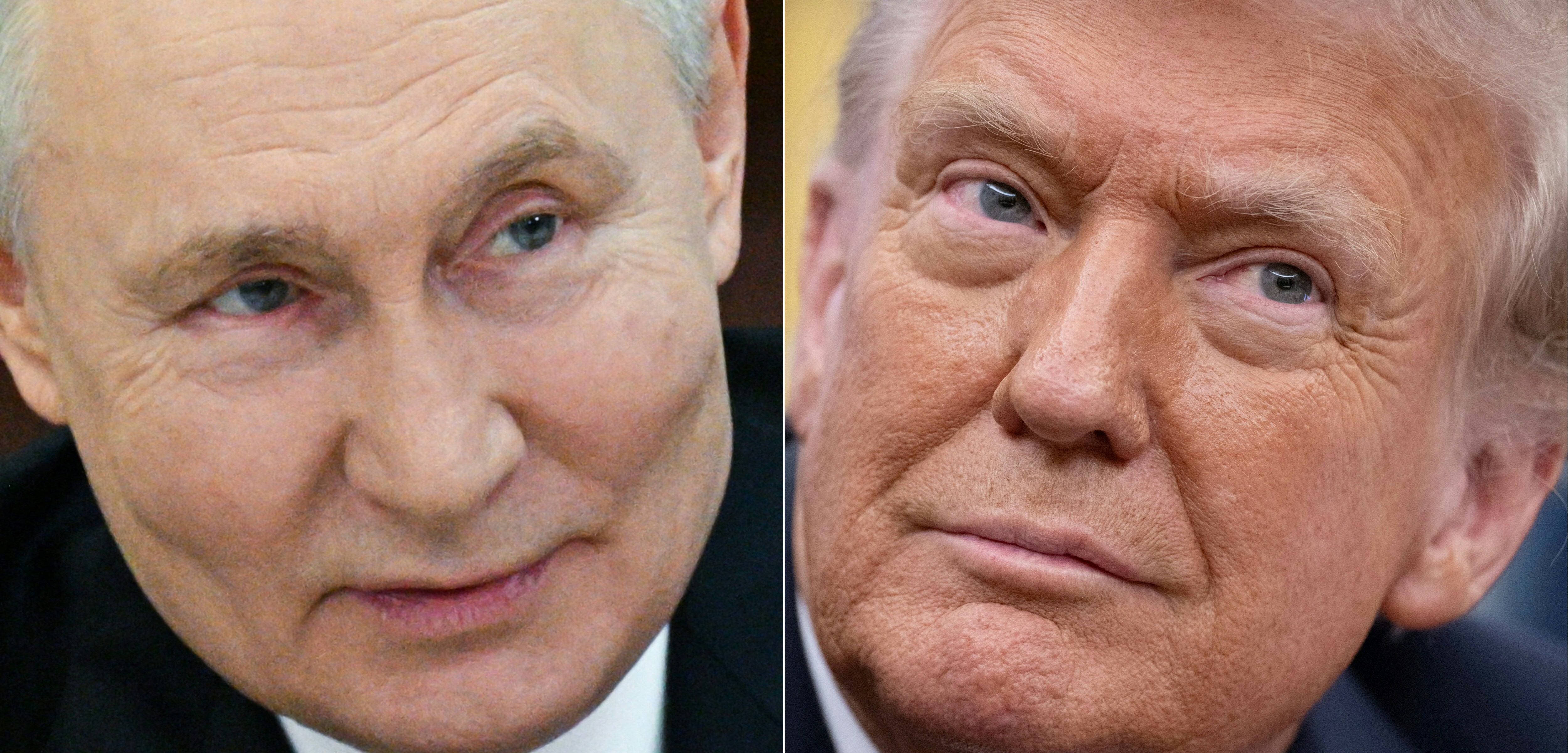 (COMBO) This combination of pictures created on February 12, 2025 shows Russia's President Vladimir Putin in Moscow on January 24, 2025 and US President Donald Trump in Washington, DC, on February 11, 2025. Russian President Vladimir Putin told his US counterpart Donald Trump in a phone call on February 12, 2025, that "peace negotiations" on ending the Ukraine conflict were possible, the Kremlin said. Trump said on Truth Social that both leaders had extended invitations of "visiting each other's nations," while the US leader said he would be calling Ukrainian President Volodymyr Zelensky "right now" to inform him about the call. (Photo by Ramil SITDIKOV and Jim WATSON / various sources / AFP)