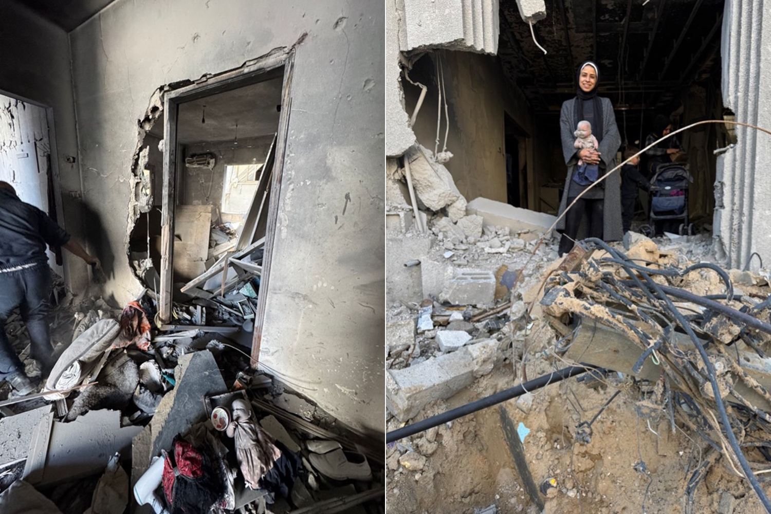 The interior of partially destroyed buildings 