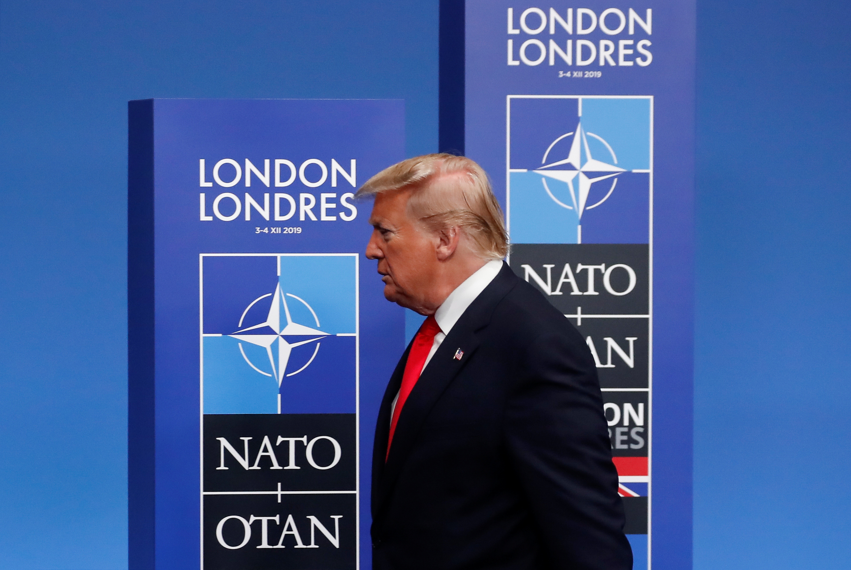 U.S. President Donald Trump arrives at the NATO leaders summit in Watford, Britain December 4, 2019. REUTERS/Christian Hartmann/Pool