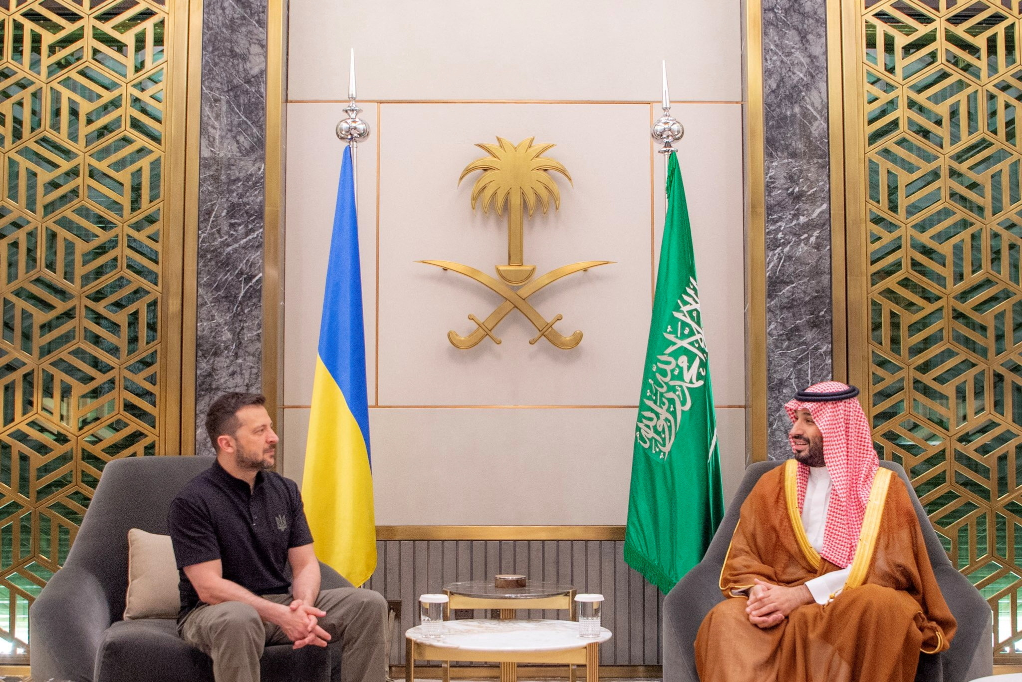 Saudi Crown Prince Mohammed Bin Salman meets with Ukrainian President Volodymyr Zelenskyy.