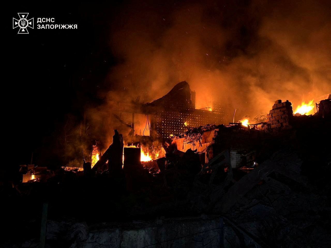 A view shows the aftermath of a Russian air strike, amid Russia's attack on Ukraine, in Zaporizhzhia region, Ukraine in this handout picture released March 21, 2025. Press service of the State Emergency Service of Ukraine in Zaporizhzhia/Handout via REUTERS ATTENTION EDITORS - THIS IMAGE HAS BEEN SUPPLIED BY A THIRD PARTY. WATERMARK FROM SOURCE. MANDATORY CREDIT. TPX IMAGES OF THE DAY