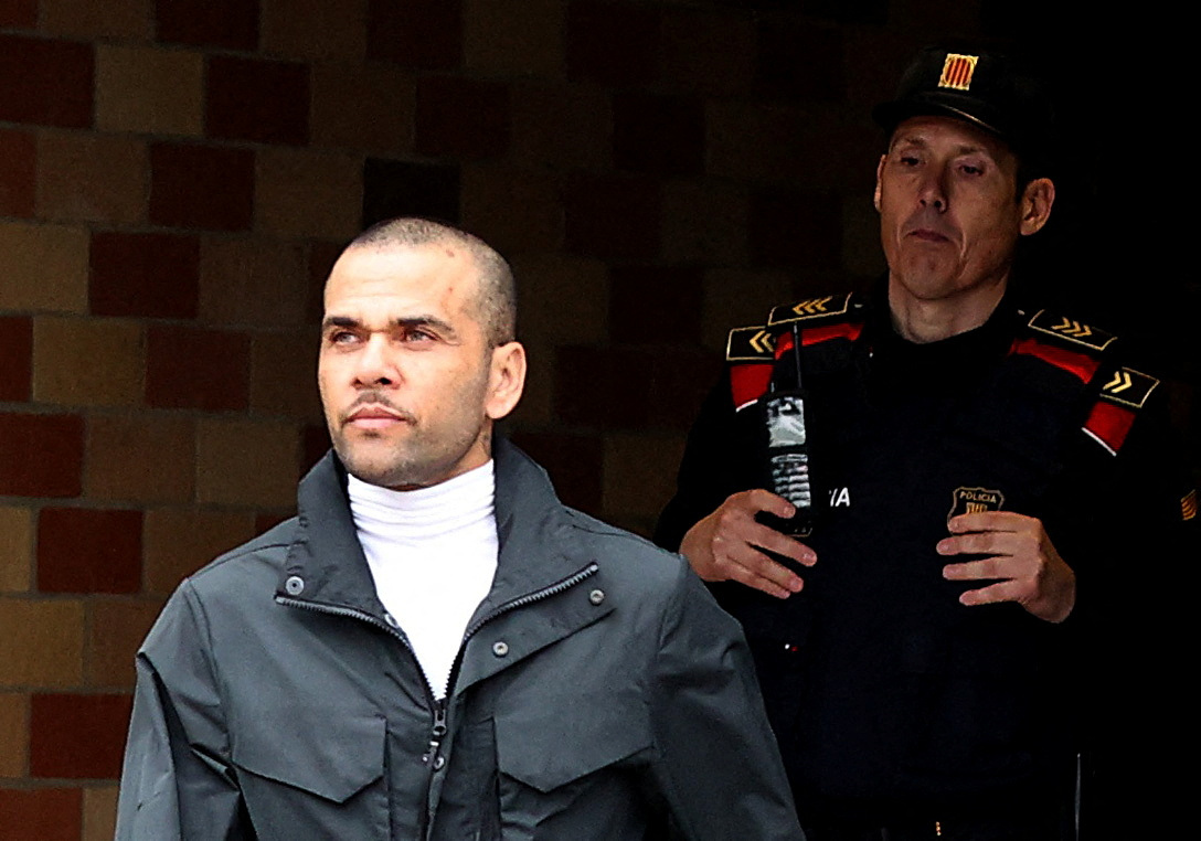 FILE PHOTO: Soccer Football - Dani Alves Release From Prison - Brians 2 Prison, Barcelona, Spain - March 25, 2024 Brazilian soccer player Dani Alves leaves the Brians 2 prison on bail while he appeals his rape conviction REUTERS/Bruna Casas/File Photo