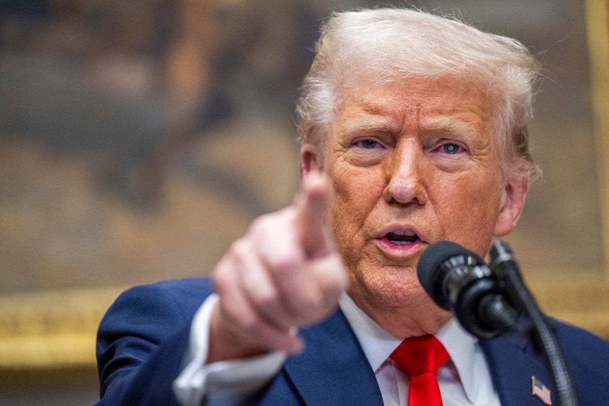 US President Donald Trump speaks in the Roosevelt Room of the White House in Washington, DC