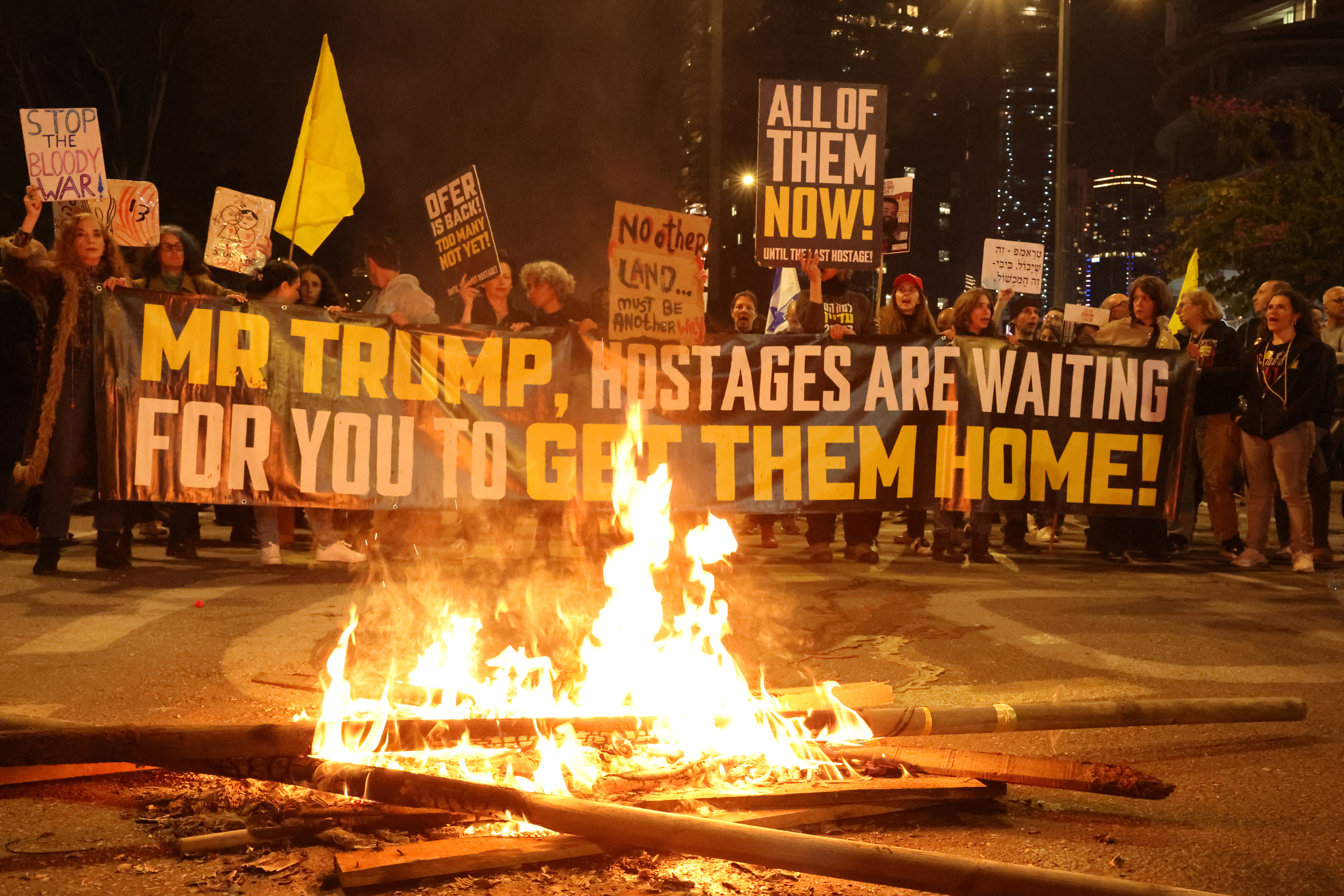 Family members and friends of Israelis held hostage by Palestinian militants in Gaza since October 2023, l