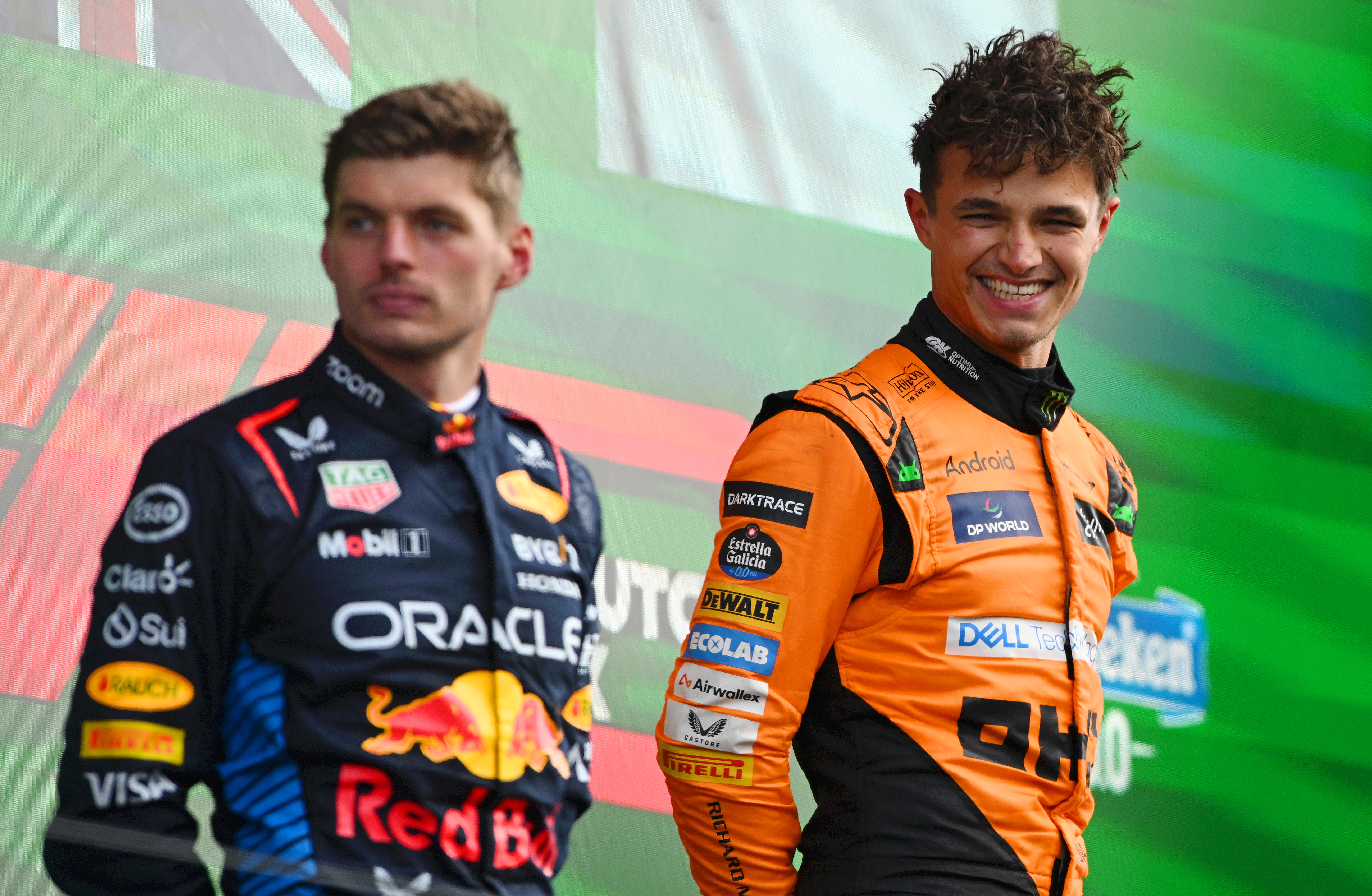 Max Verstappen and Lando Norris reacts.