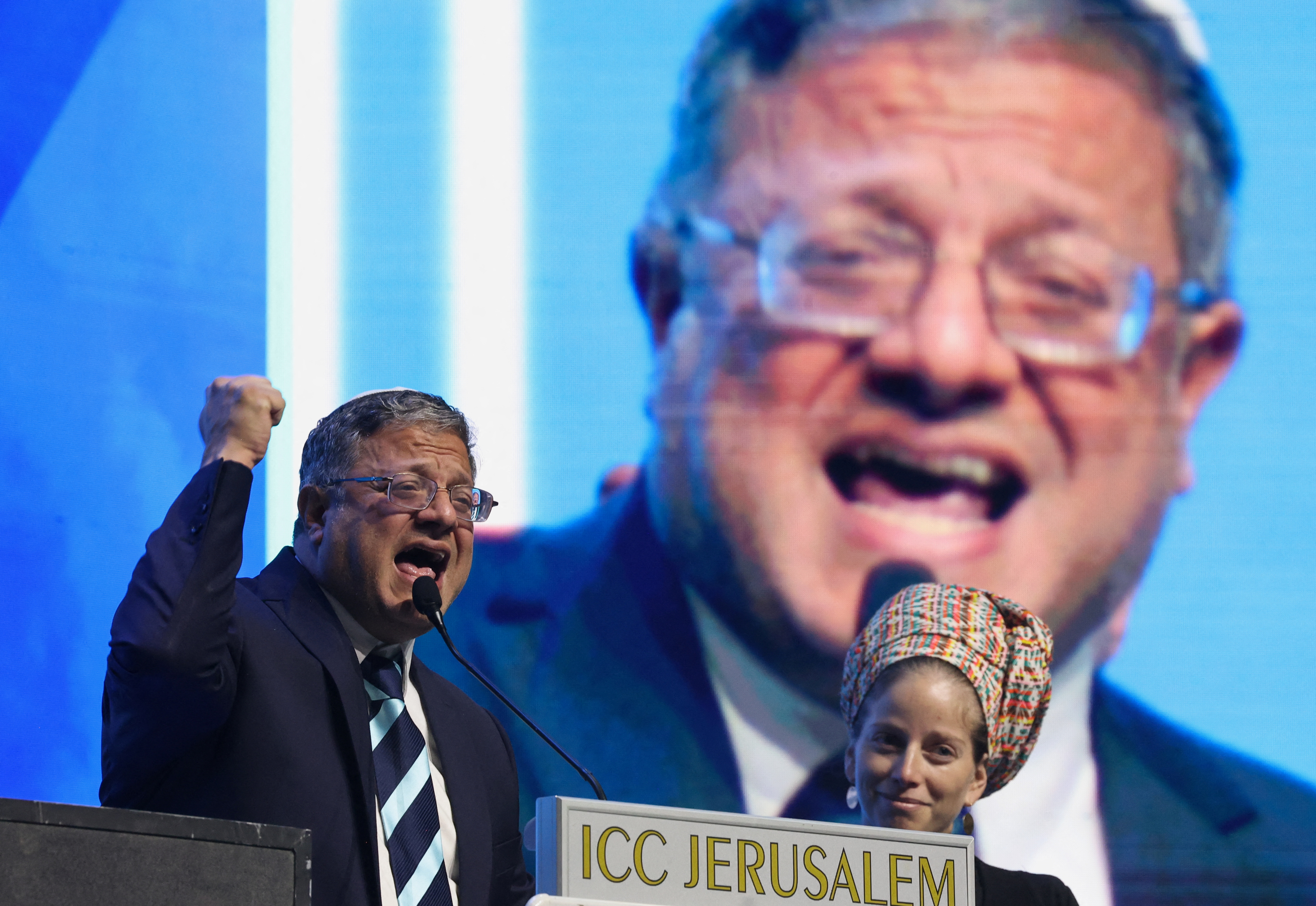 Israel's National Security Minister Itamar Ben-Gvir speaks as he attends a convention calling for Israel to rebuild settlements in the Gaza Strip and the northern part of the Israeli-occupied West Bank, in Jerusalem, January 28, 2024. REUTERS/Ronen Zvulun