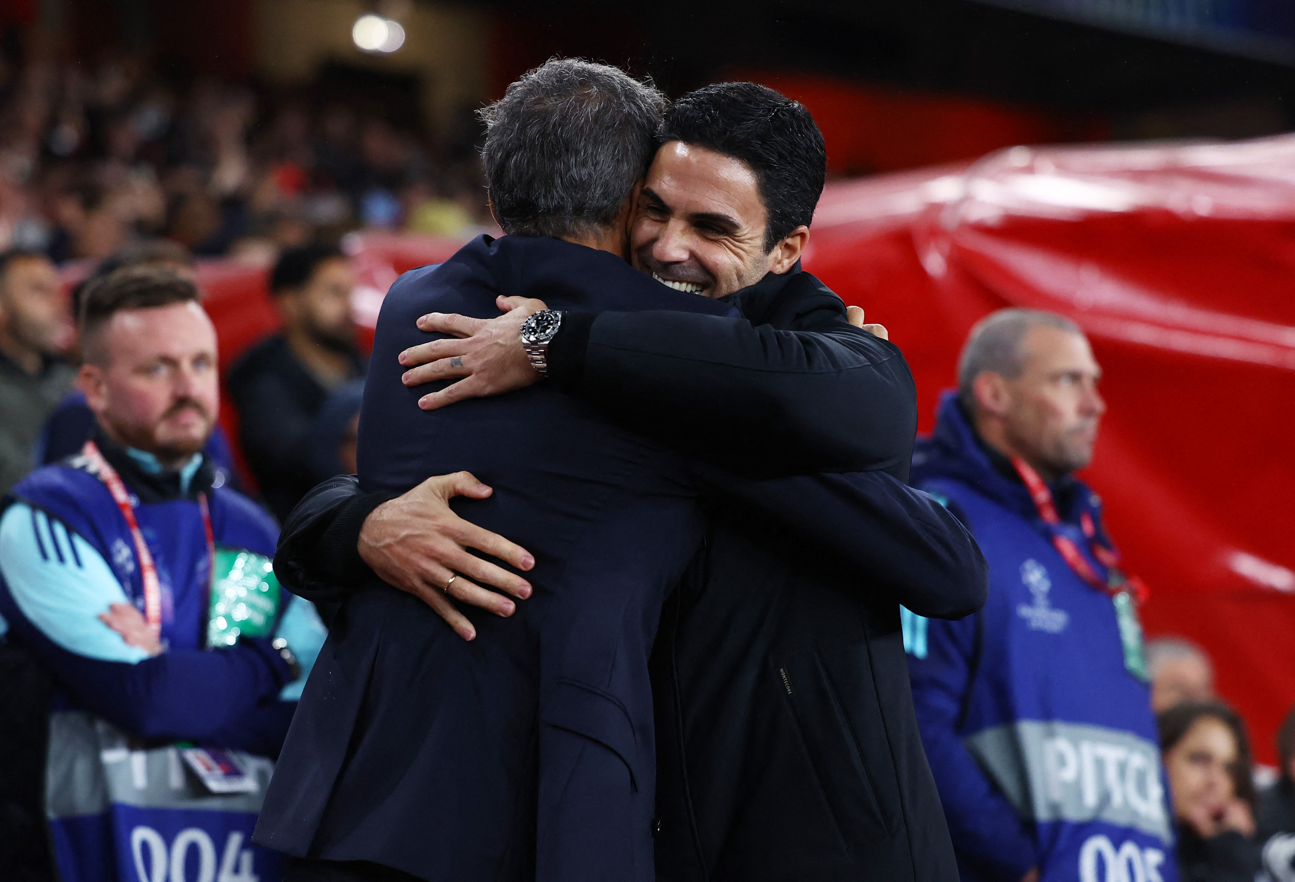 Mikel Arteta and Luis Enrique react.