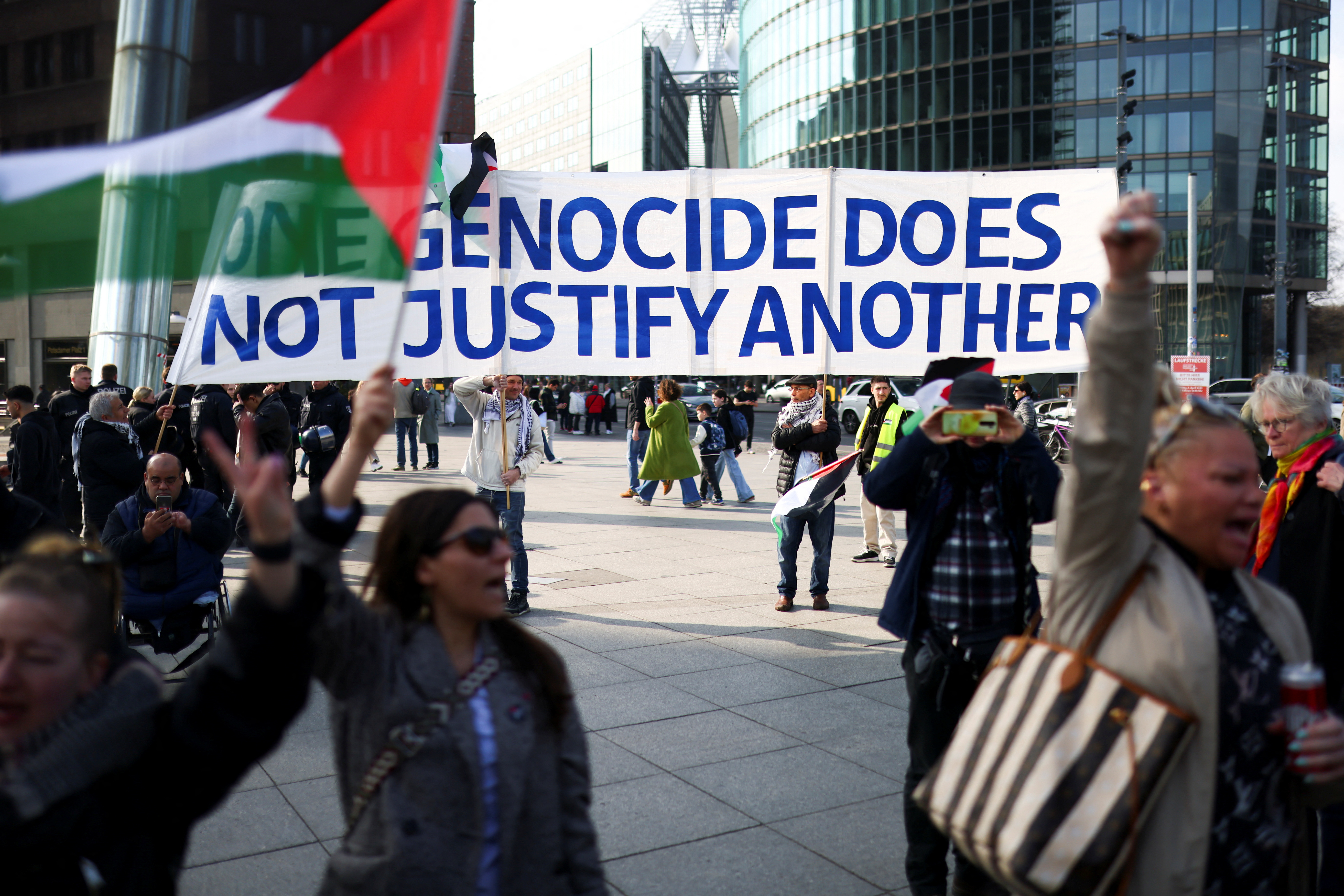 People attend a protest in support of Palestinians, to mark the annual al-Quds Day (Jerusalem Day), in Berlin, Germany, March 29, 2025. REUTERS/Christian Mang