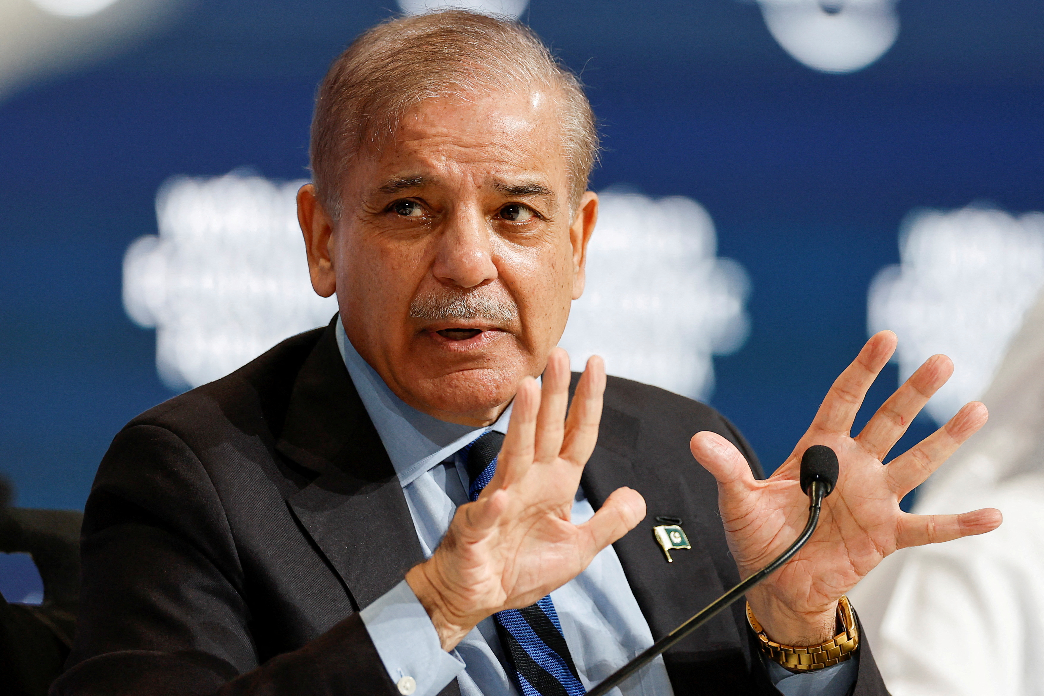 Pakistan's Prime Minister Shehbaz Sharif speaks at the World Economic Forum in Saudi Arabia. [Hamad I Mohammed/Reuters/ File]