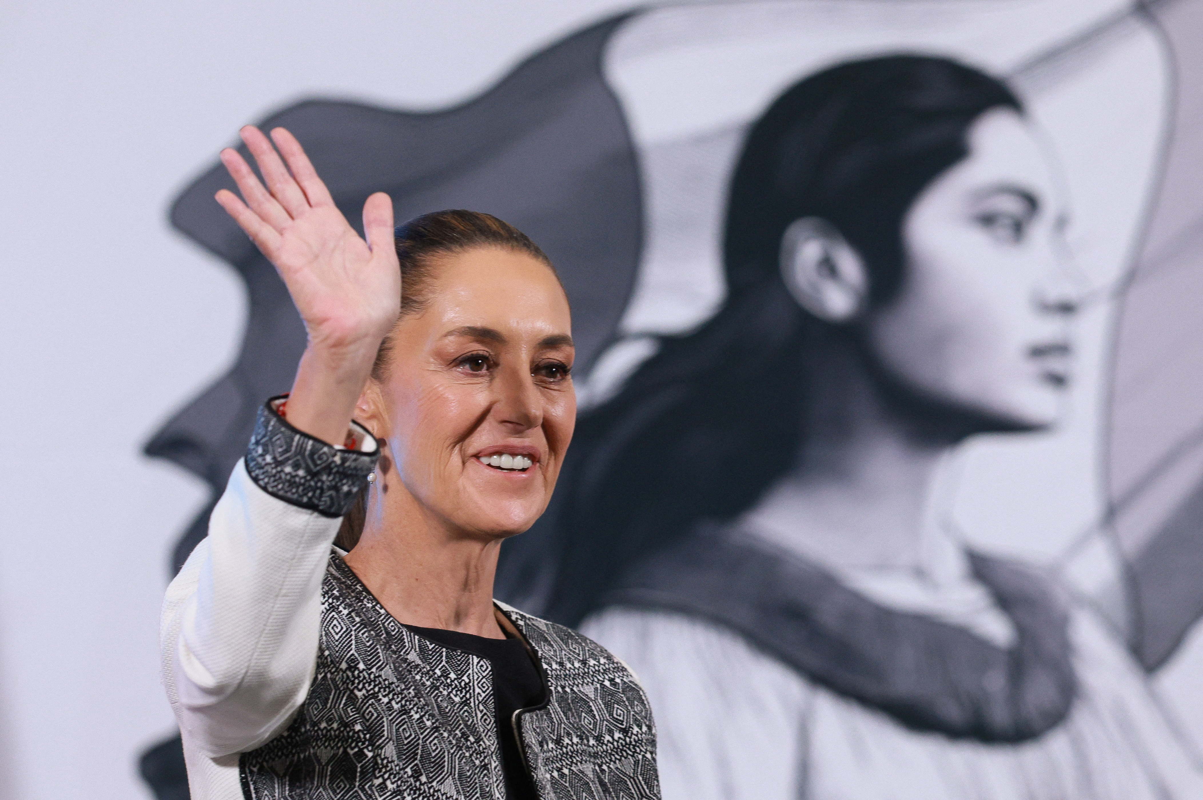 Mexico's President Claudia Sheinbaum attends a press conference, following U.S. President Donald Trump's announcement of auto industry tariffs, at the National Palace, in Mexico City, Mexico April 3, 2025 [Henry Romero/Reuters]