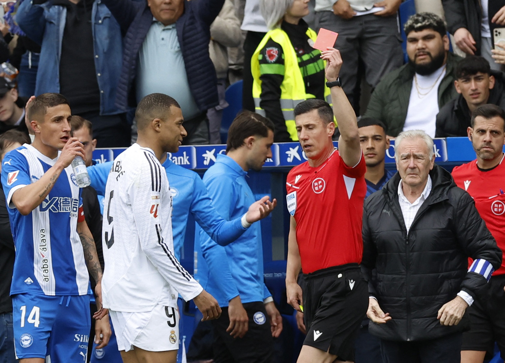 Kylian Mbappe reacts.