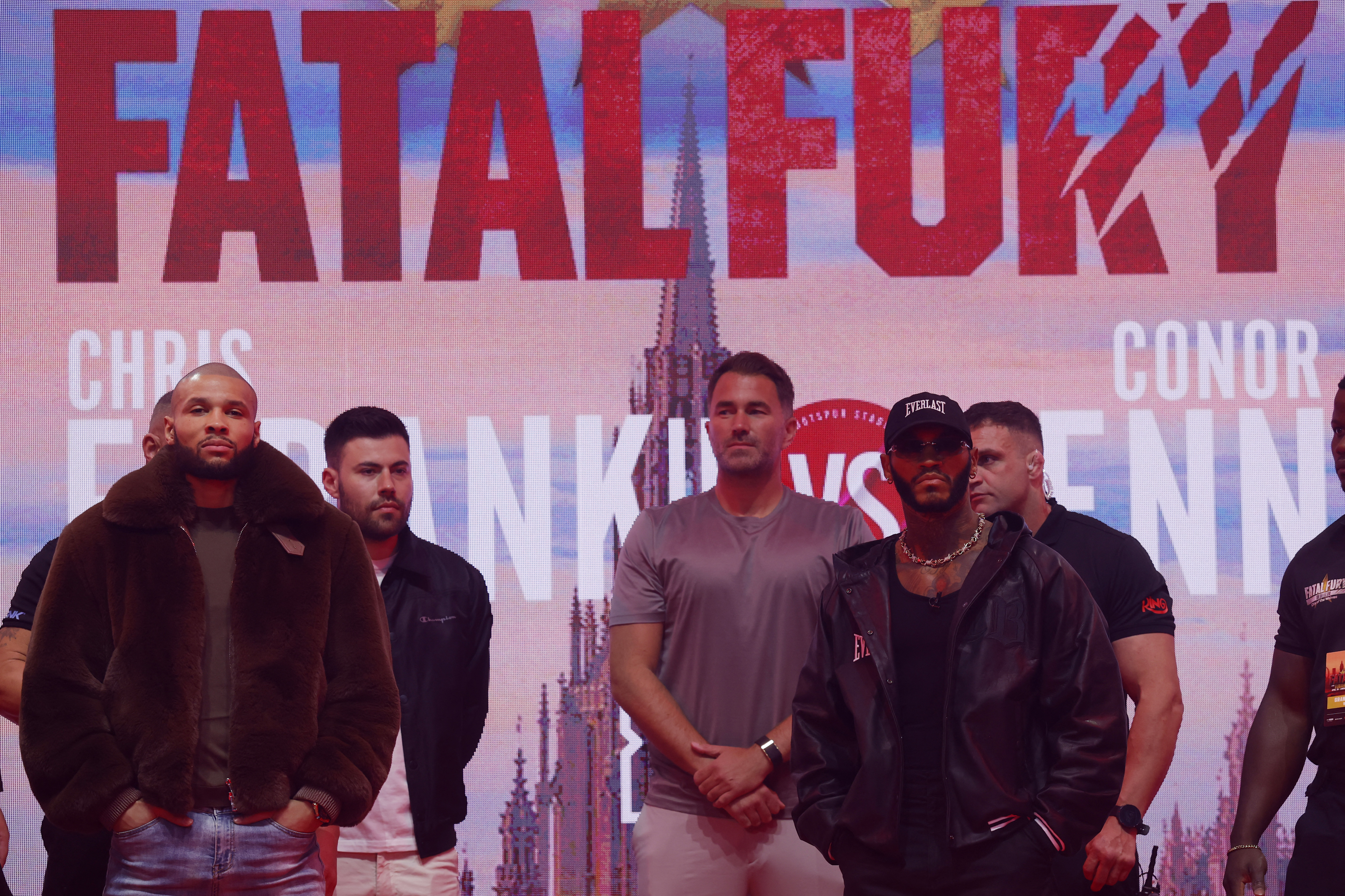 Boxing - Chris Eubank Jr & Conor Benn Grand Arrivals - The Pelligon, Canary Wharf, London, Britain - April 22, 2025 Chris Eubank Jr and Conor Benn pose with promoters Ben Shalom and Eddie Hearn during the grand arrivals Action Images via Reuters/Andrew Couldridge