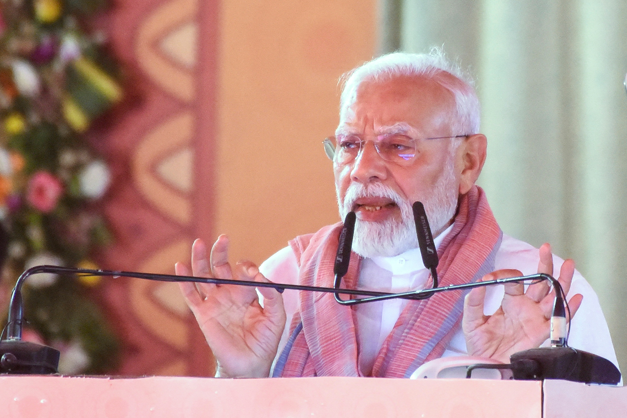 India's Prime Minister Narendra Modi addresses a rally in Madhubani in the eastern state of Bihar, India, April 24, 2025. REUTERS/Stringer
