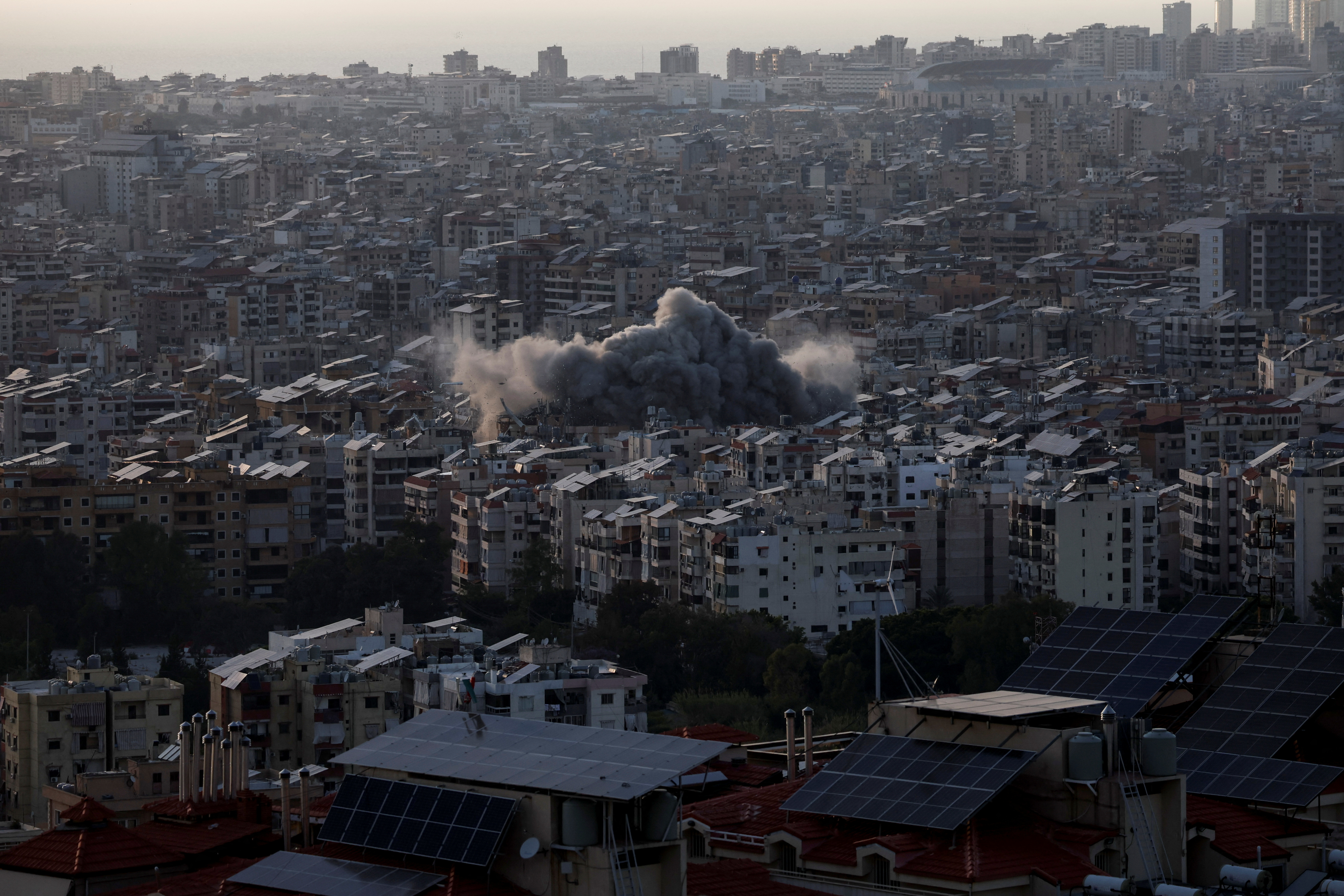 Smoke billows over Beirut's southern suburbs following Israeli strike