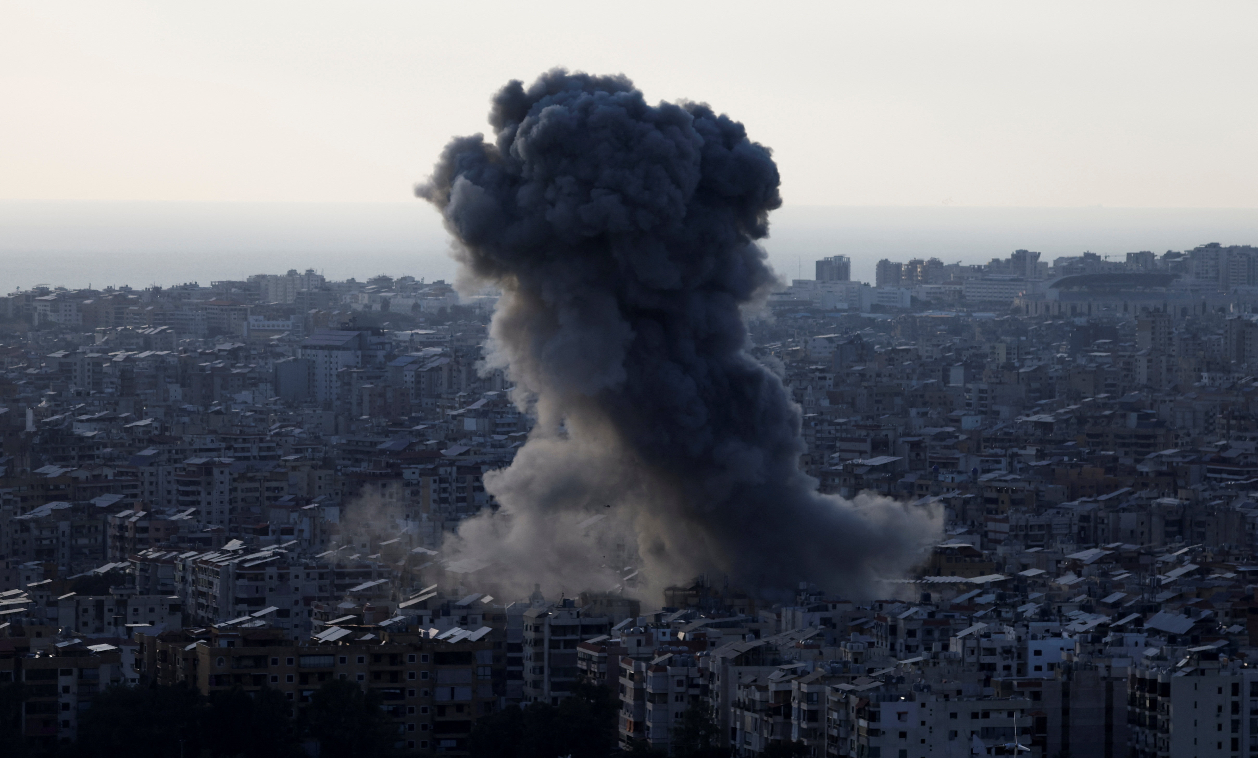 Smoke billows over Beirut's southern suburbs following Israeli strike