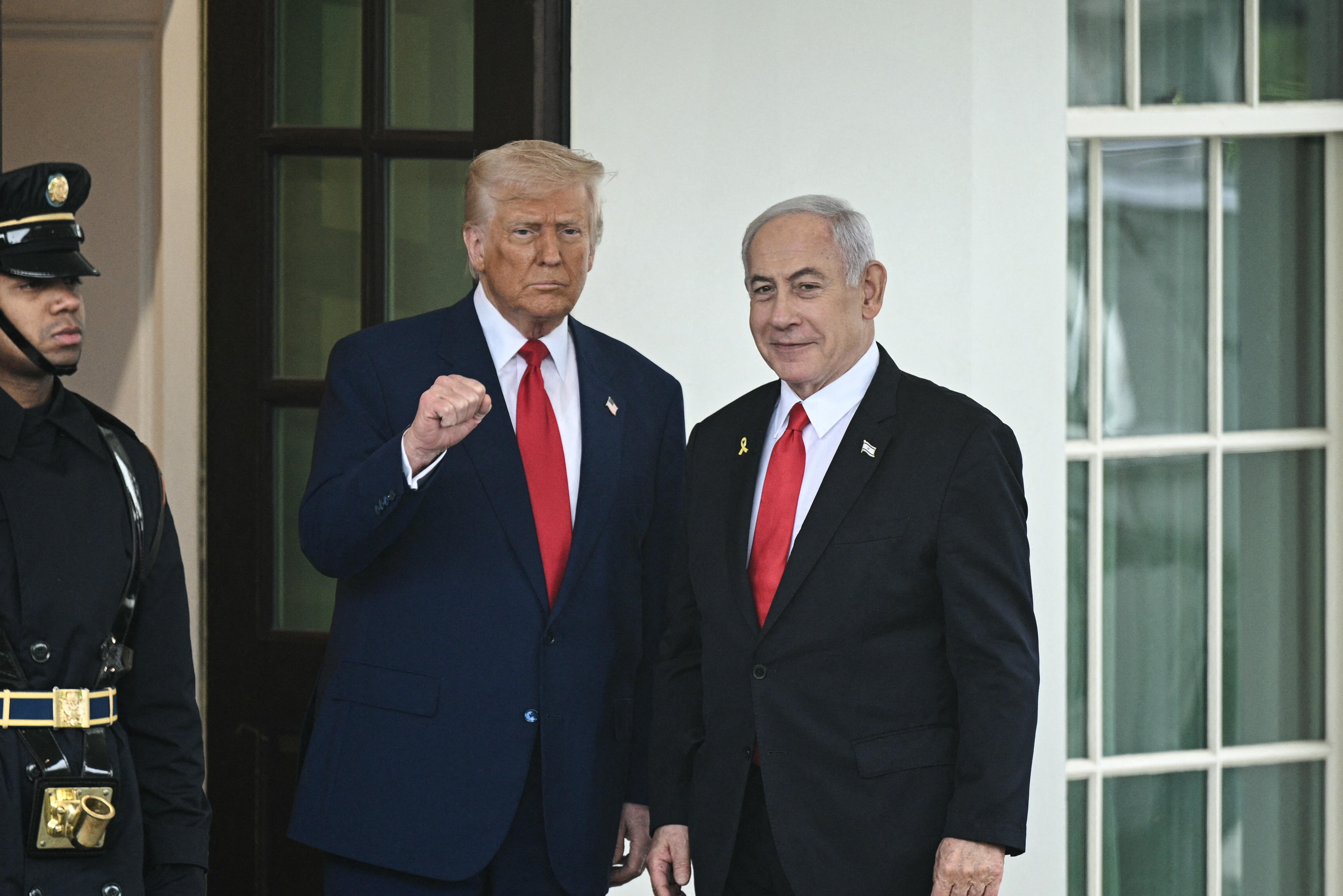 US President Donald Trump welcomes Israeli Prime Minister Benjamin Netanyahu to the White House in Washington, DC, on April 7, 2025. [Brendan Smialowski/AFP]