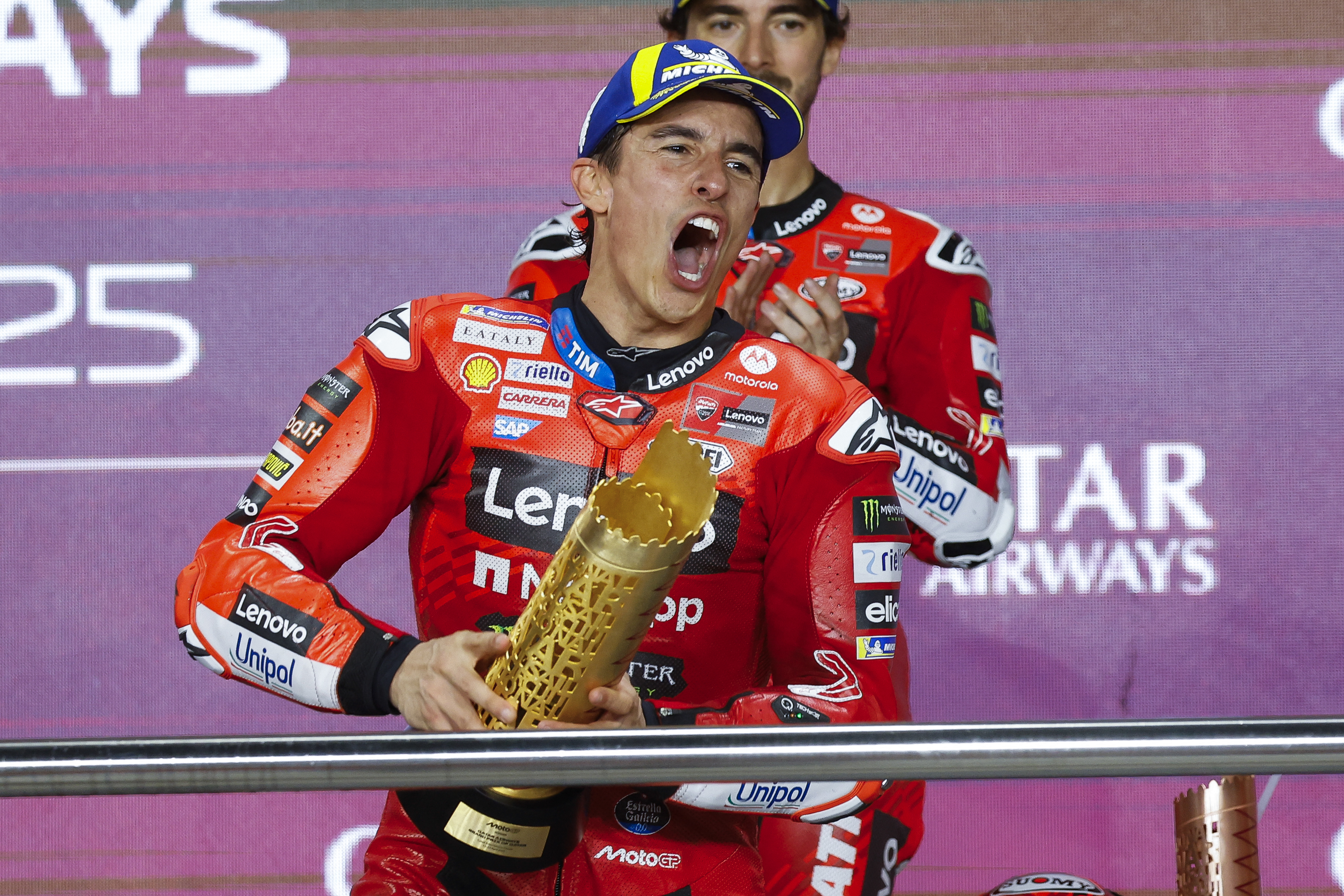 Marc Marquez reacts.