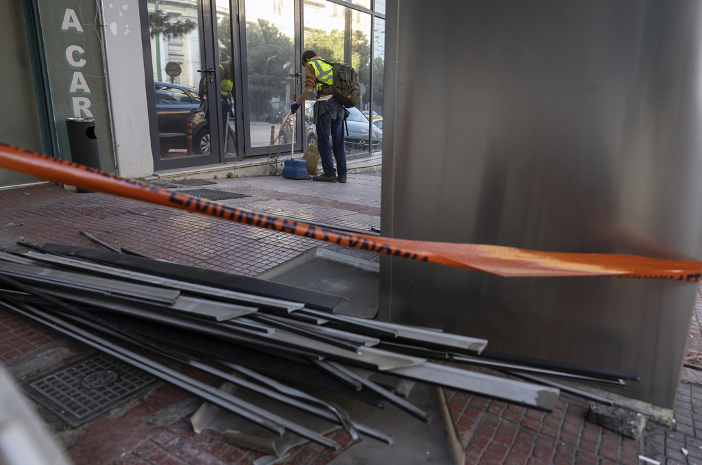 Aftermath of an explosion at Greece's Hellenic Train headquarters