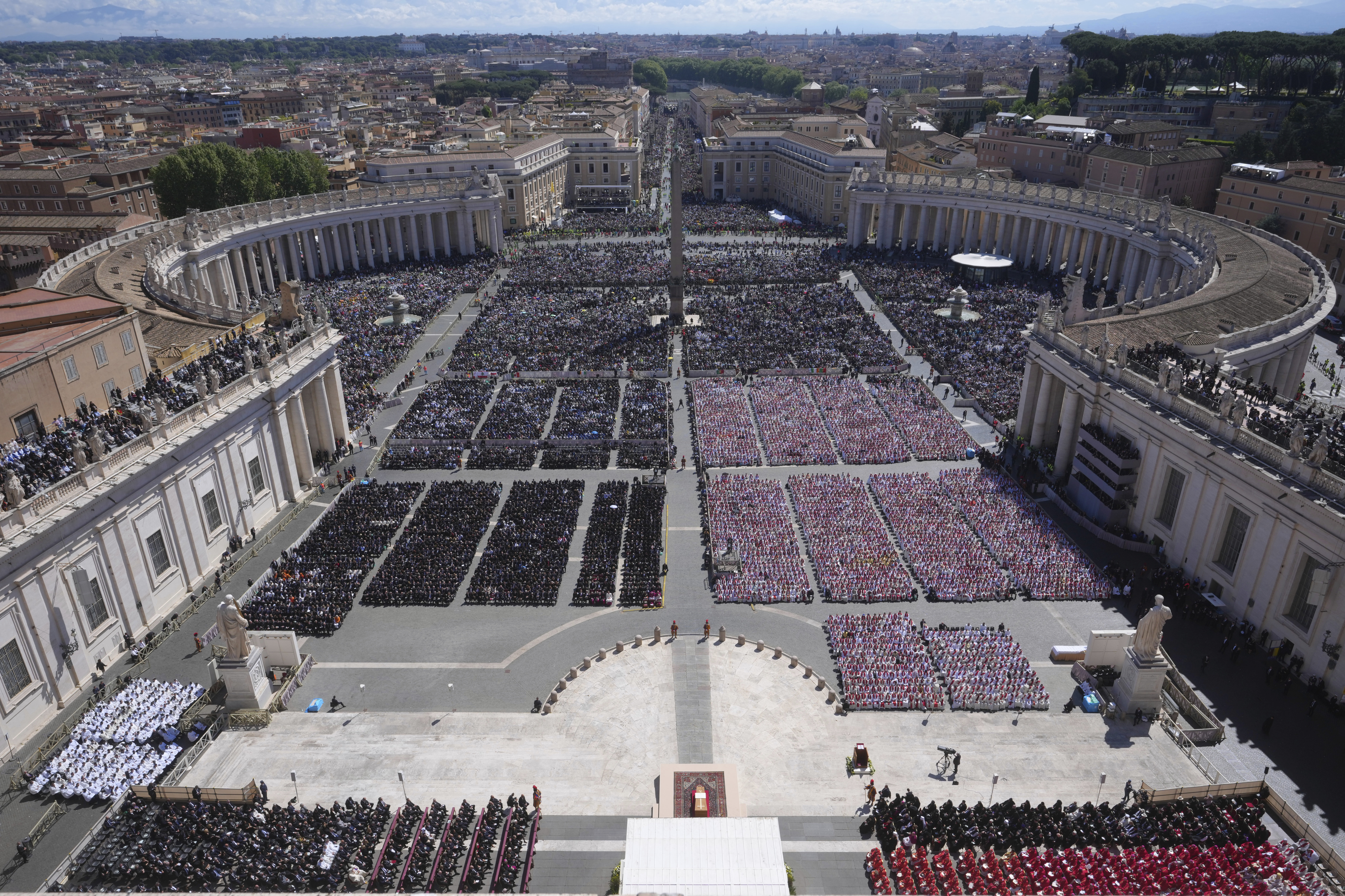A view of the funeral of Pope Francis in St Peter's Square at the Vatican.