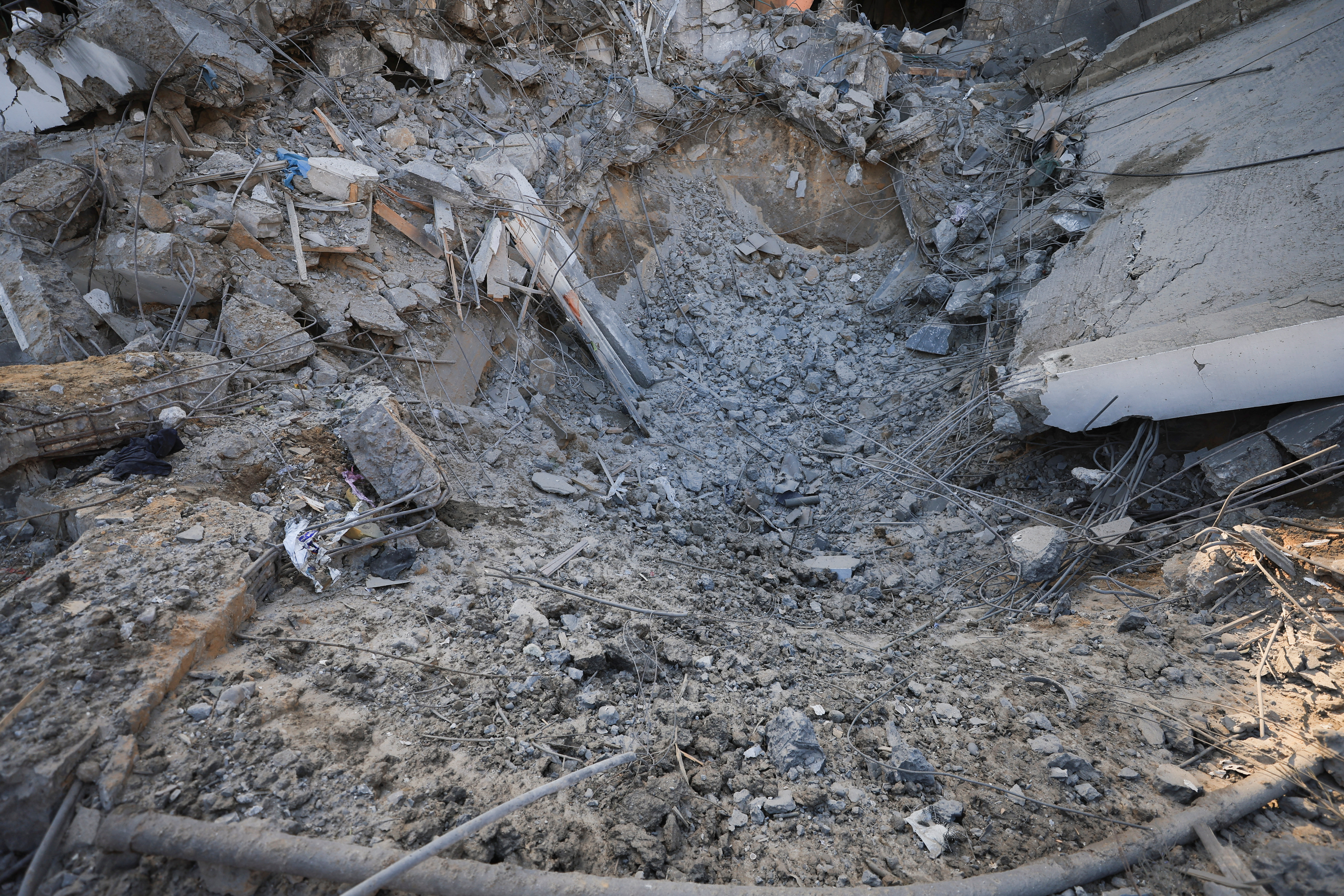 A view shows a site where medics said two Israeli missiles hit a building inside the Al-Ahli Arab Baptist Hospital, shortly after patients were evacuated following a call from someone who identified himself with Israeli security, in Gaza City, April 13, 2025. REUTERS/Dawoud Abu Alkas