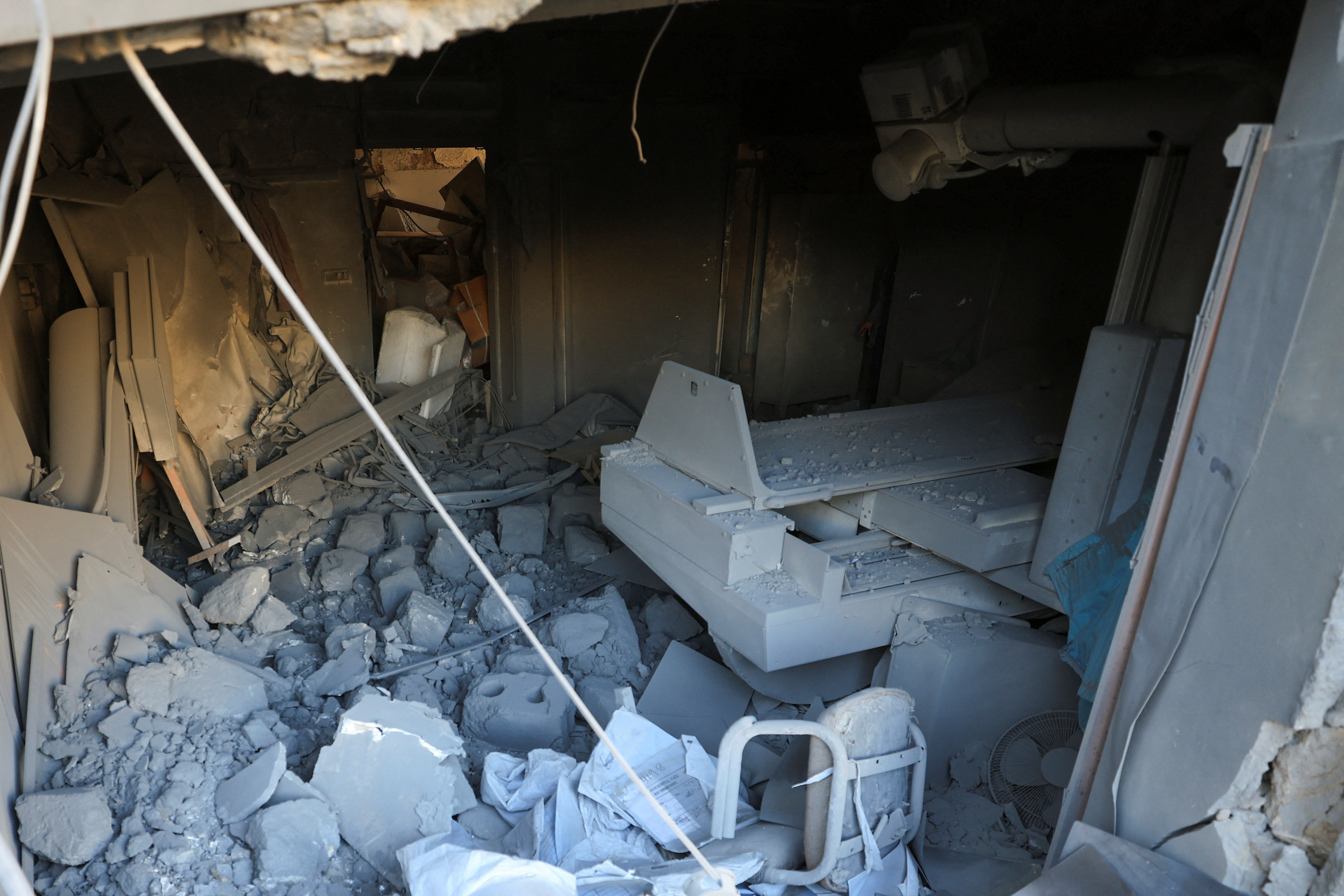 A view shows a site where medics said two Israeli missiles hit a building inside the Al-Ahli Arab Baptist Hospital, shortly after patients were evacuated following a call from someone who identified himself with Israeli security, in Gaza City, April 13, 2025. REUTERS/Dawoud Abu Alkas