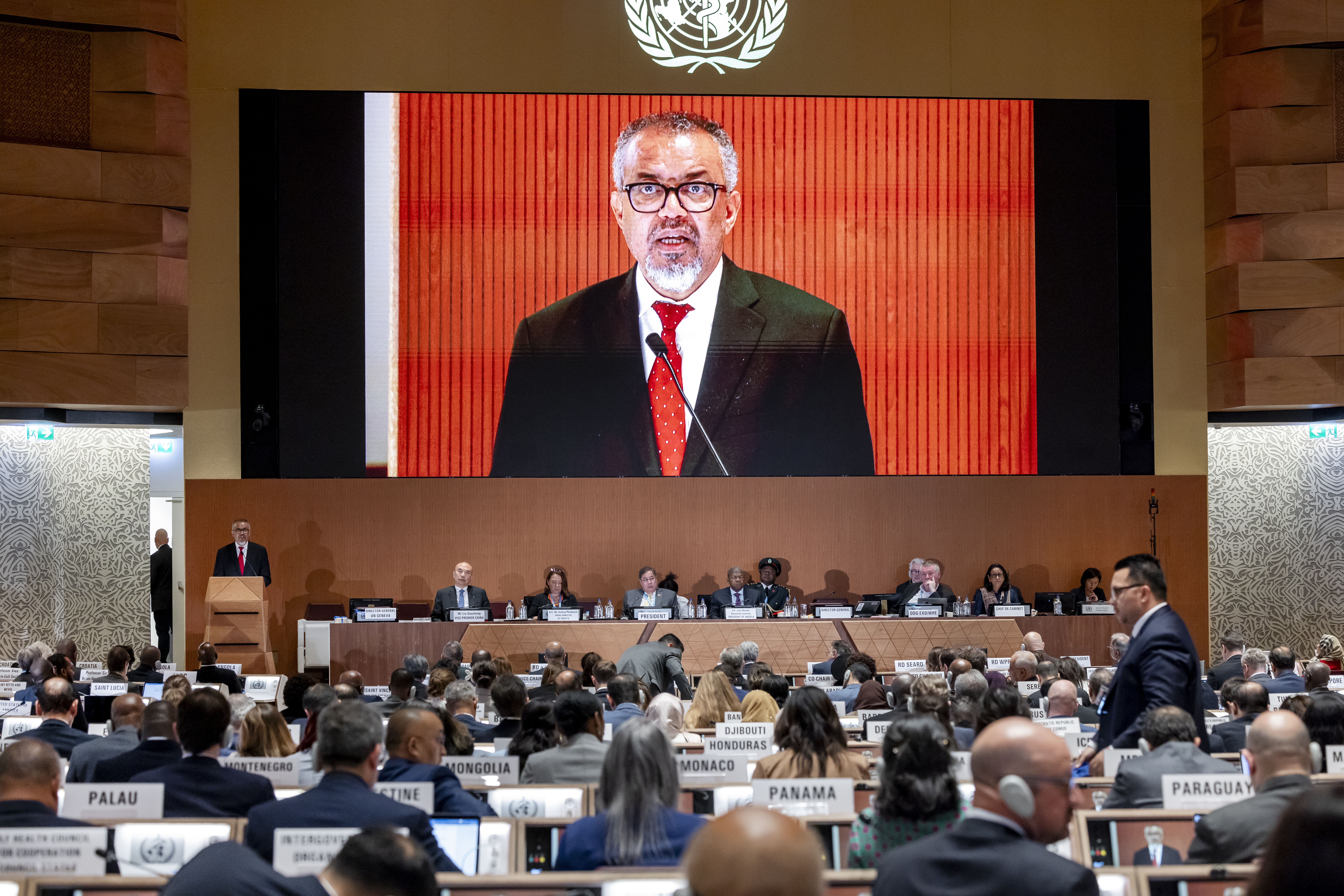 Tedros Adhanom Ghebreyesus, director general of the World Health Organization (WHO), speaks about the adoption of the WHO Pandemic Agreement during the 78th World Health Assembly at the European headquarters of the United Nations in Geneva, Switzerland on May 20, 2025.