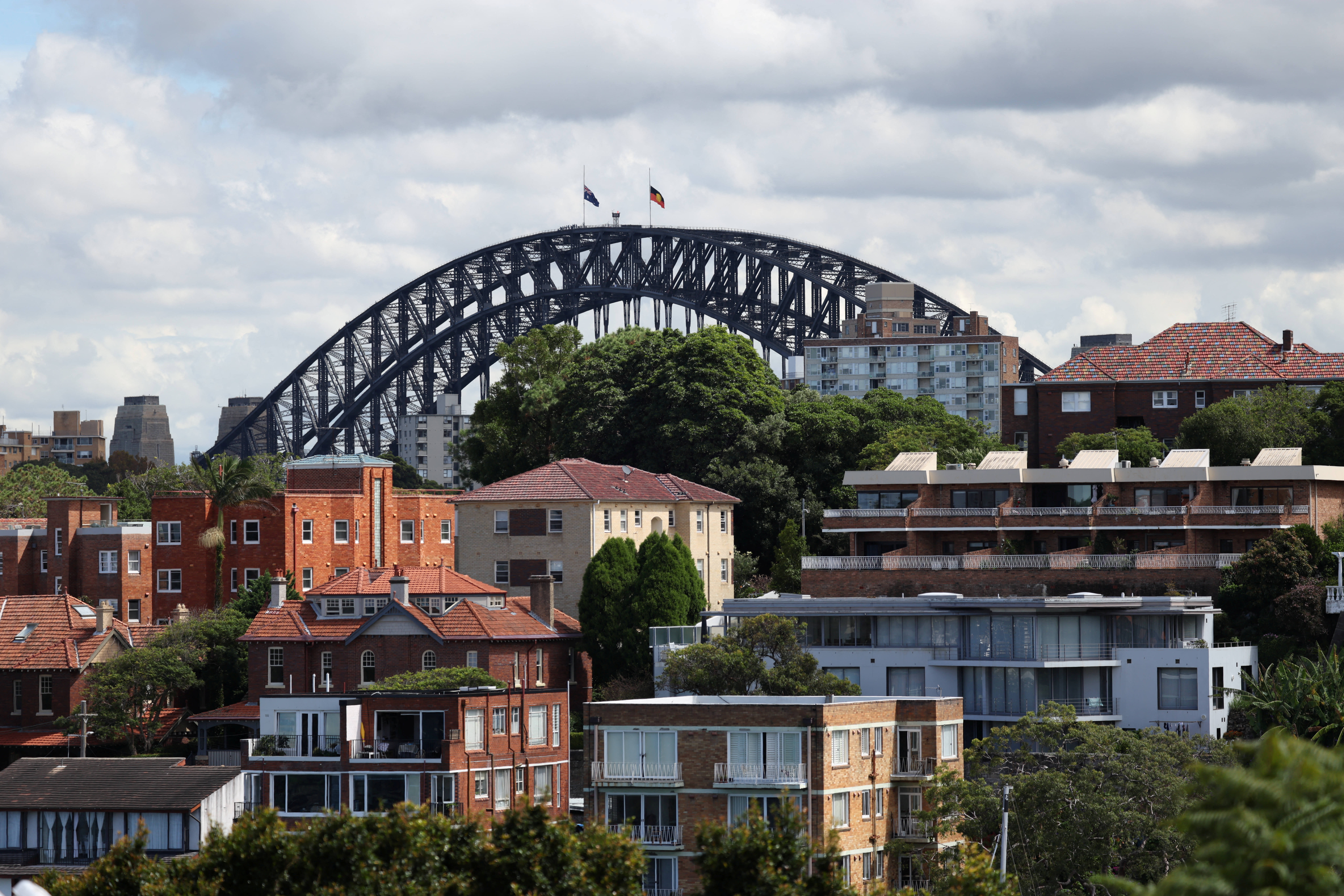 Residential properties are seen near the Sydney Harbour Bridge.