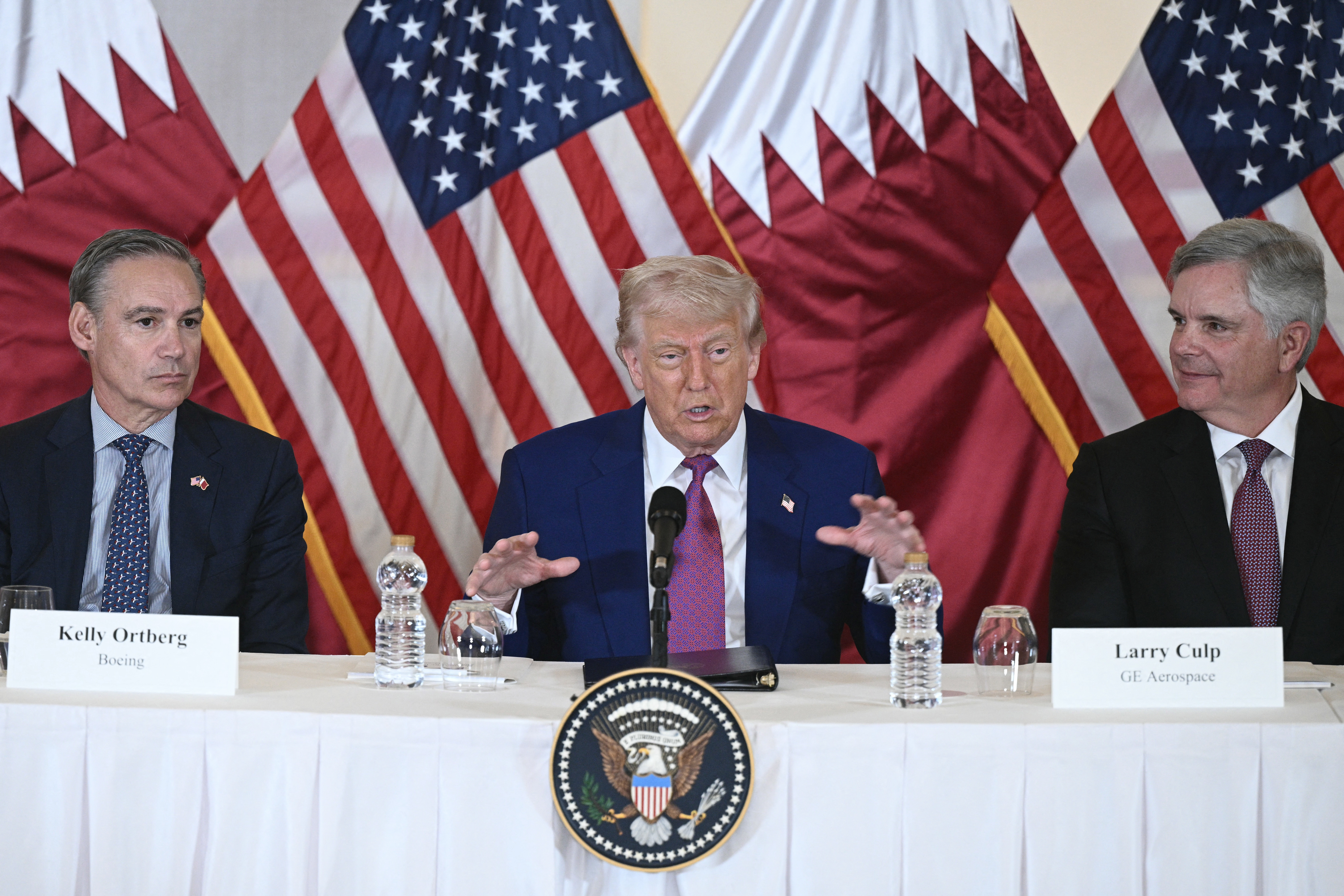 US President Donald Trump during a breakfast with business leaders in Doha on May 15, 2025. [Brendan Smialowski/ AFP]
