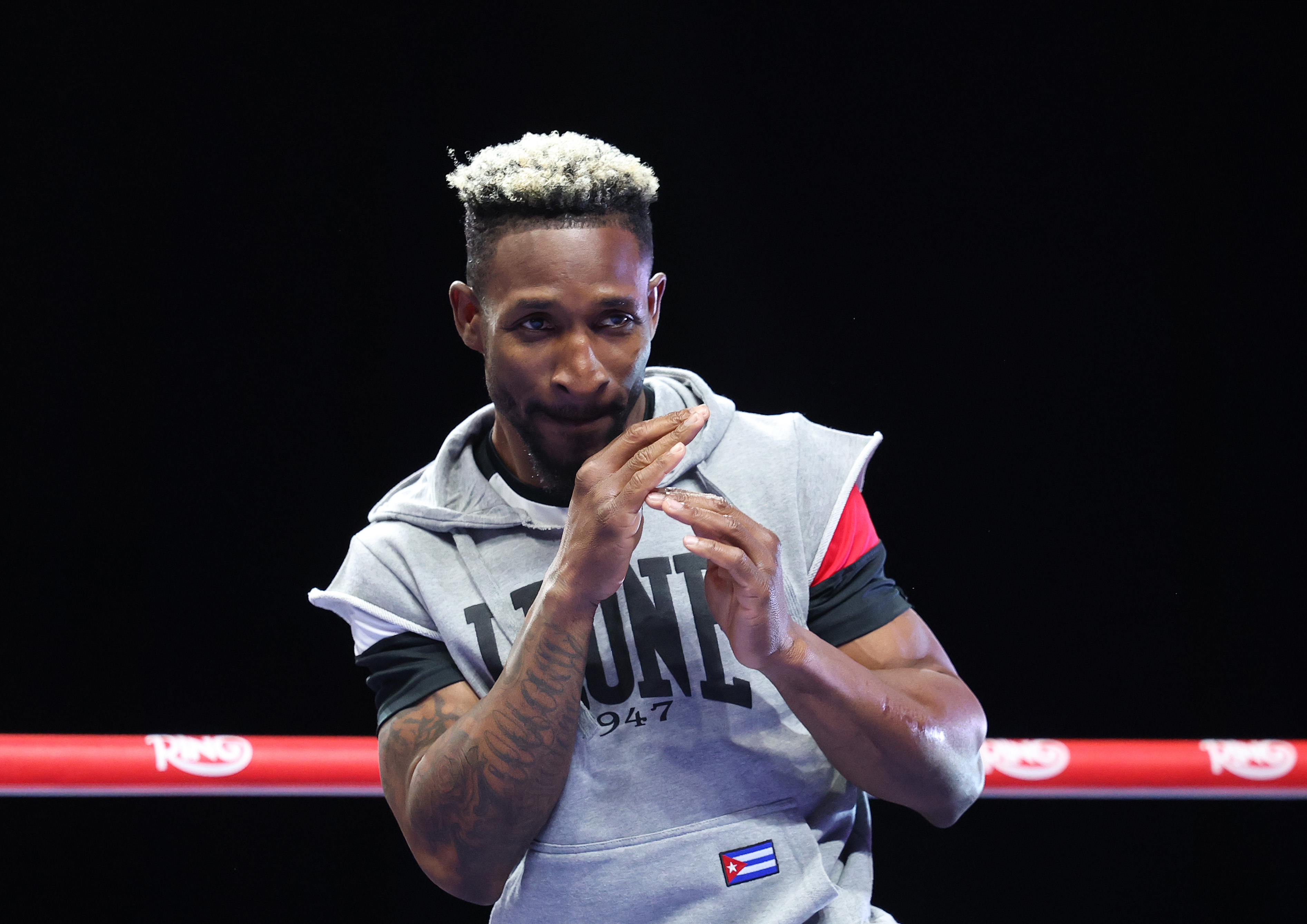 RIYADH, SAUDI ARABIA - APRIL 30: William Scull trains during the media workout ahead of his IBF, WBC and WBO World Super Middleweight titles fight against Canelo Alvarez as part of the Fatal Fury City of Wolves card at Boulevard City Studio on April 30, 2025 in Riyadh, Saudi Arabia. (Photo by Richard Pelham/Getty Images)