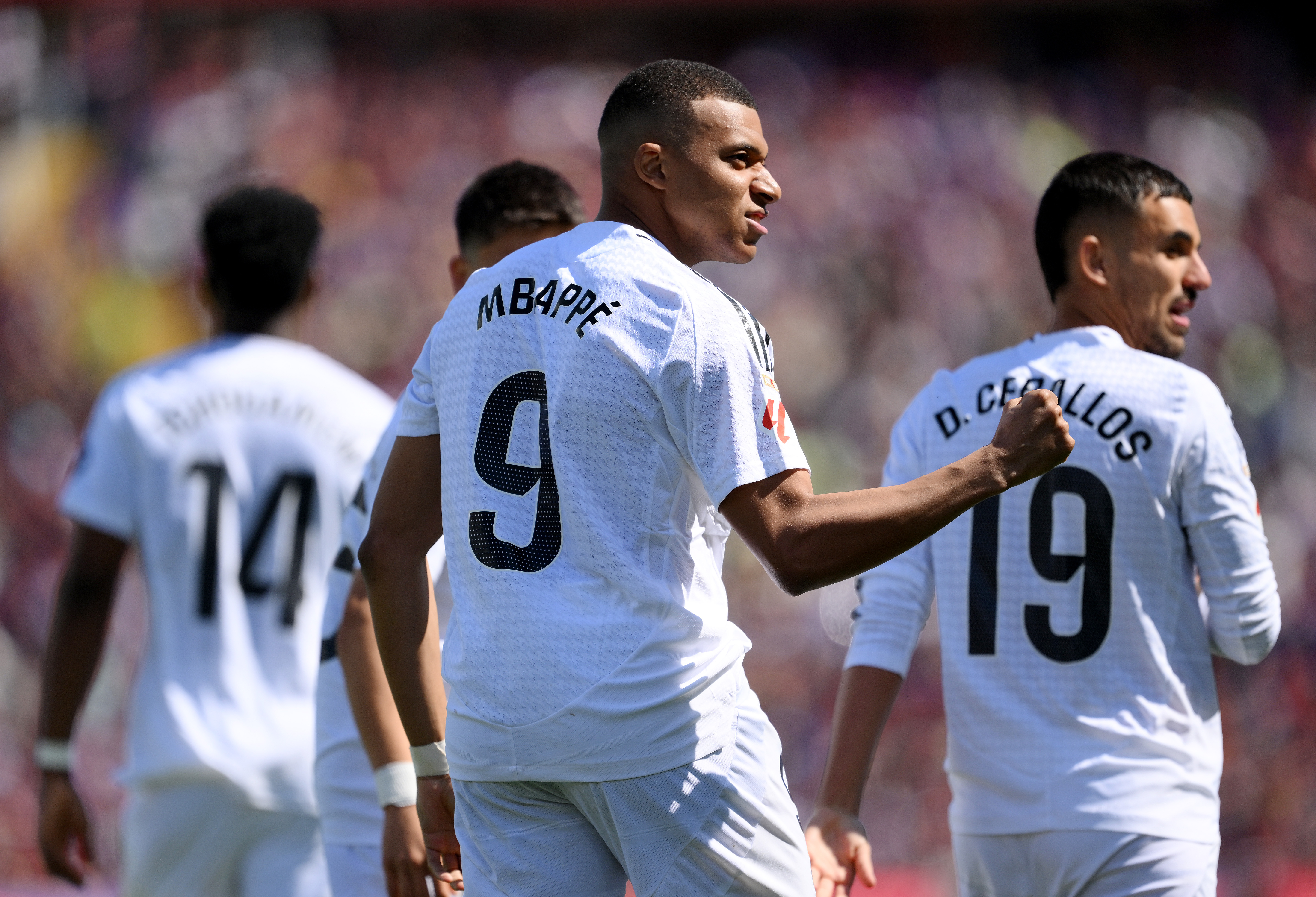 Kylian Mbappe reacts.