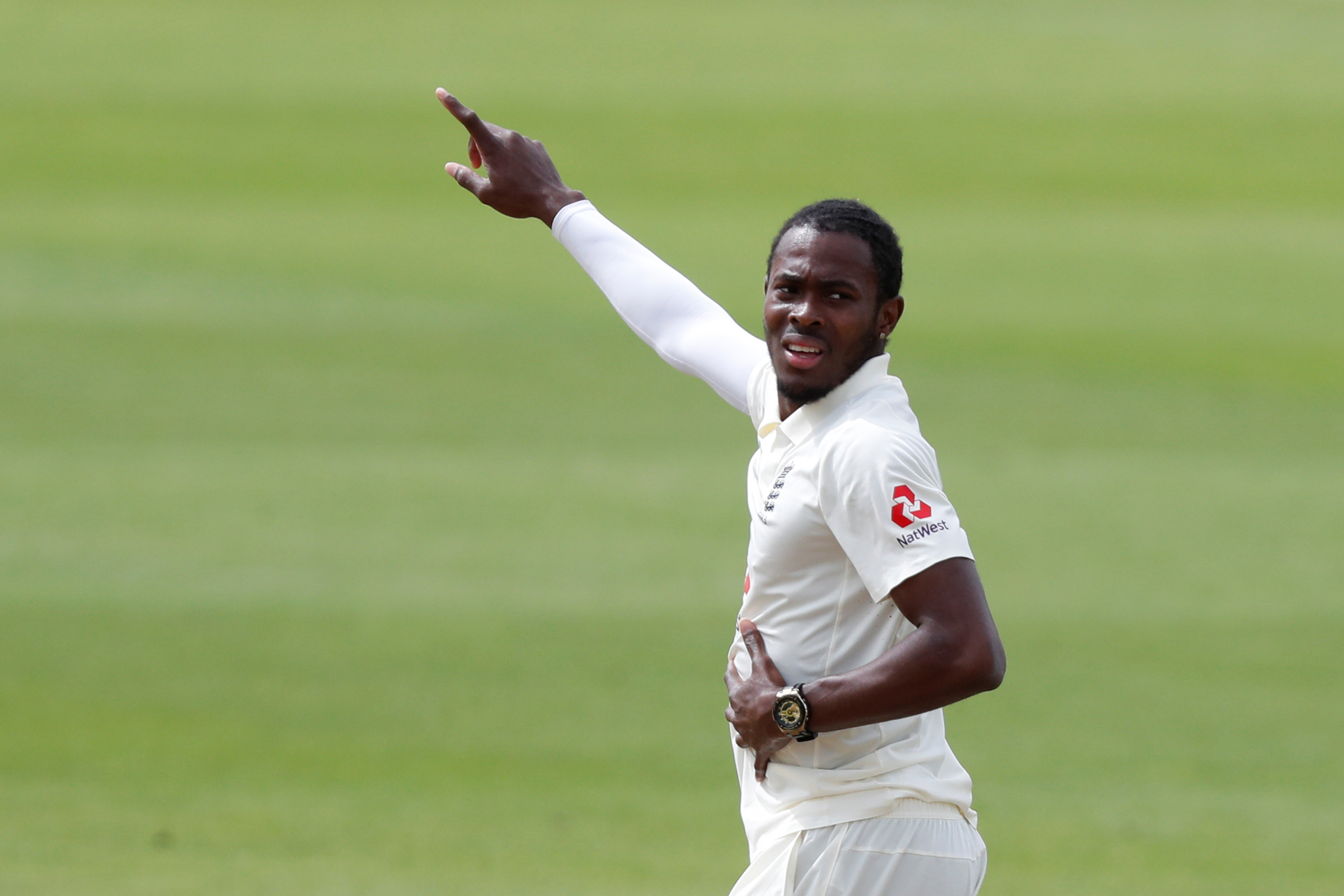 England's Jofra Archer reacts.