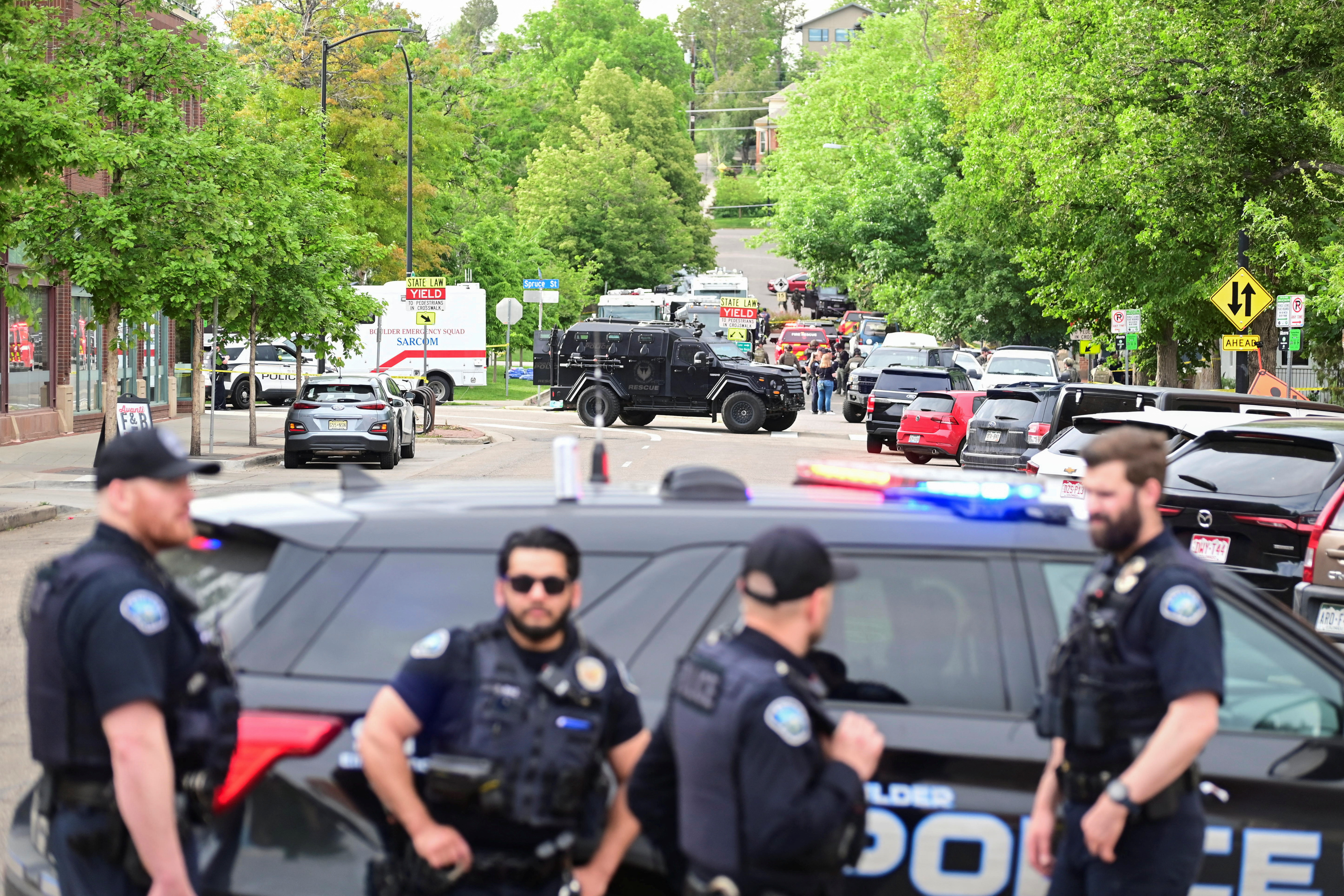 Police gather after an attack that injured multiple people in Boulder, Colorado