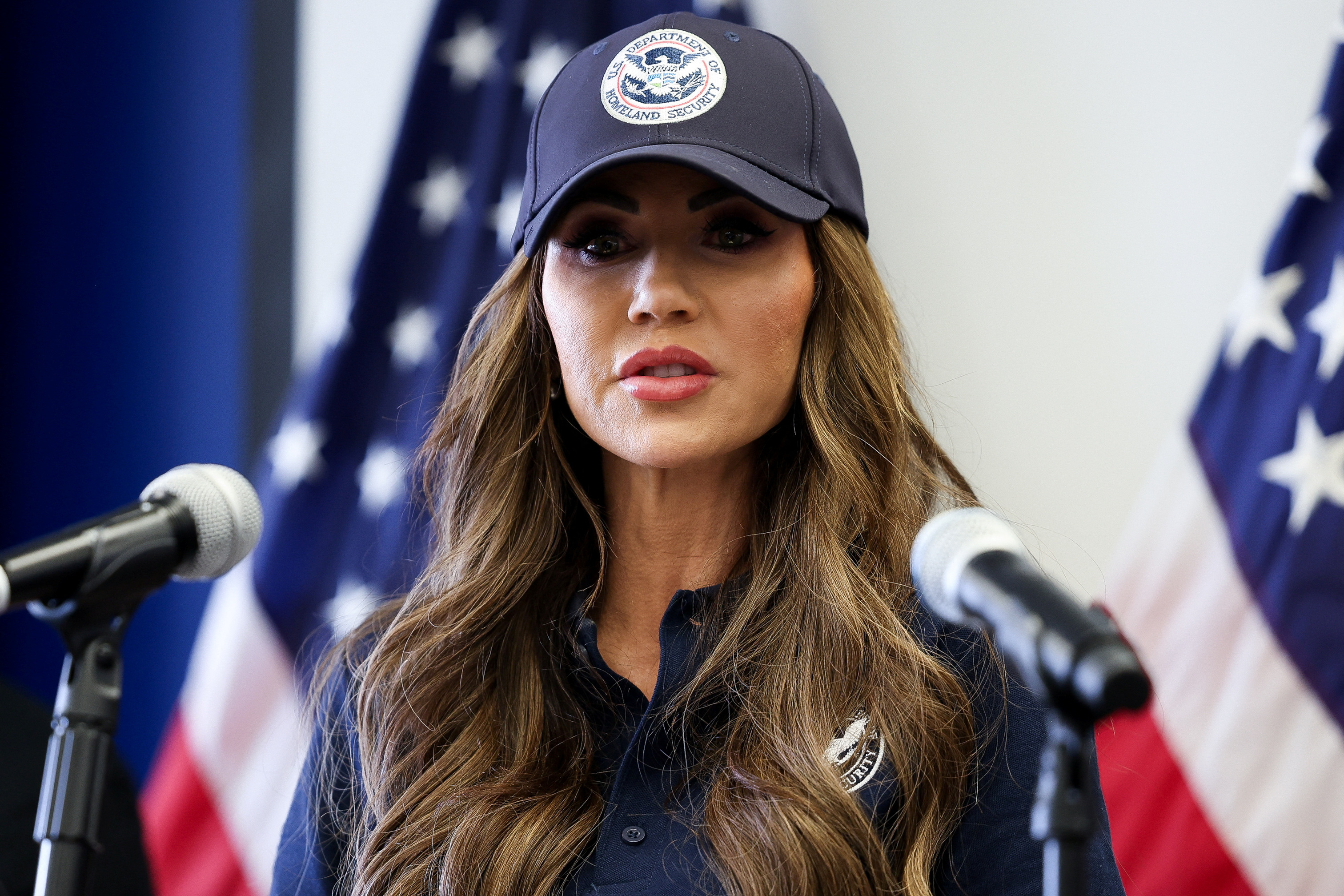 U.S. Secretary of Homeland Security Kristi Noem holds a press conference, in Los Angeles, California, U.S., June 12, 2025. REUTERS/Aude Guerrucci