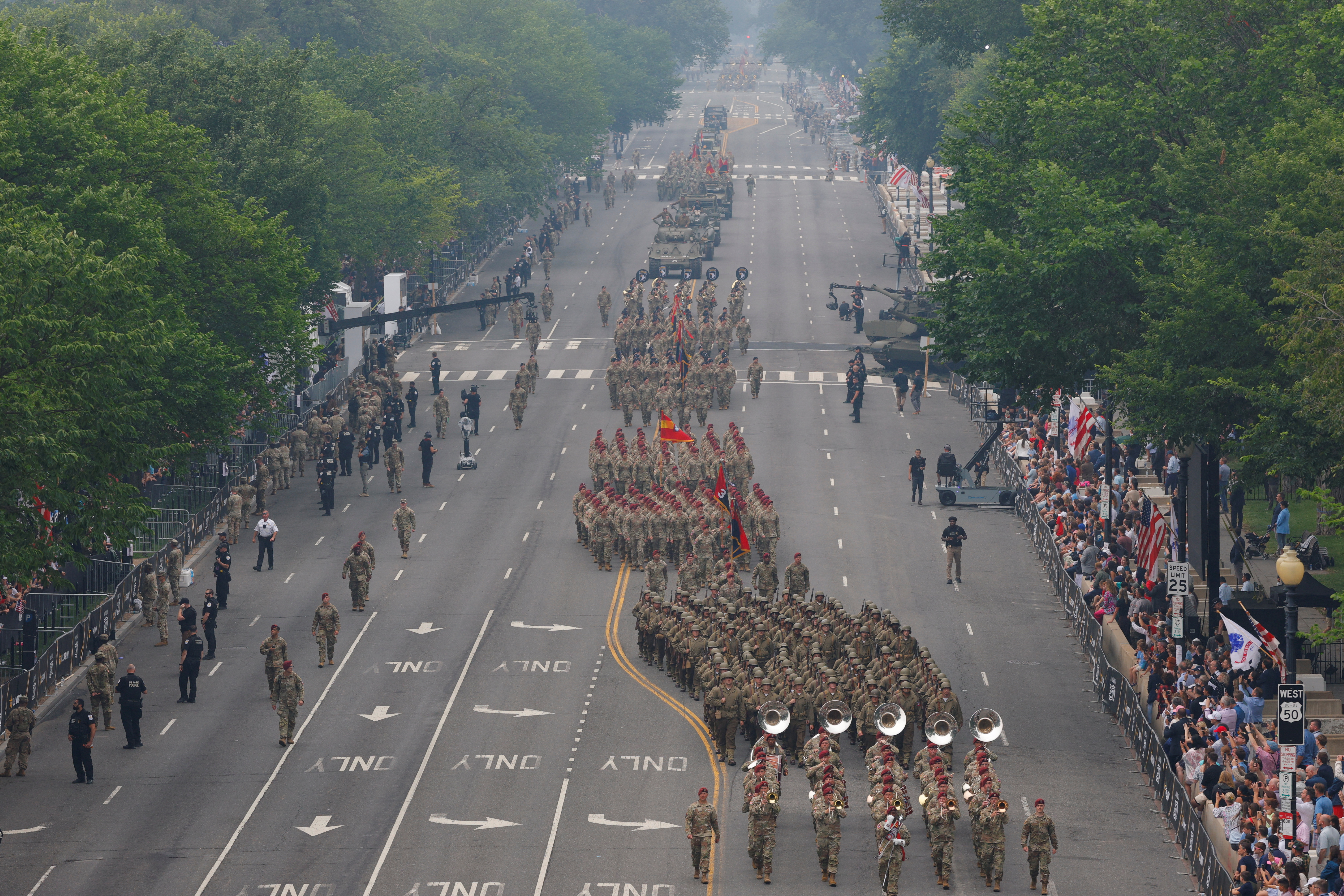Soldiers march during a military parade to commemorate the U.S. Army's 250th Birthday in Washington, D.C., U.S., June 14, 2025. REUTERS/Brian Snyder?