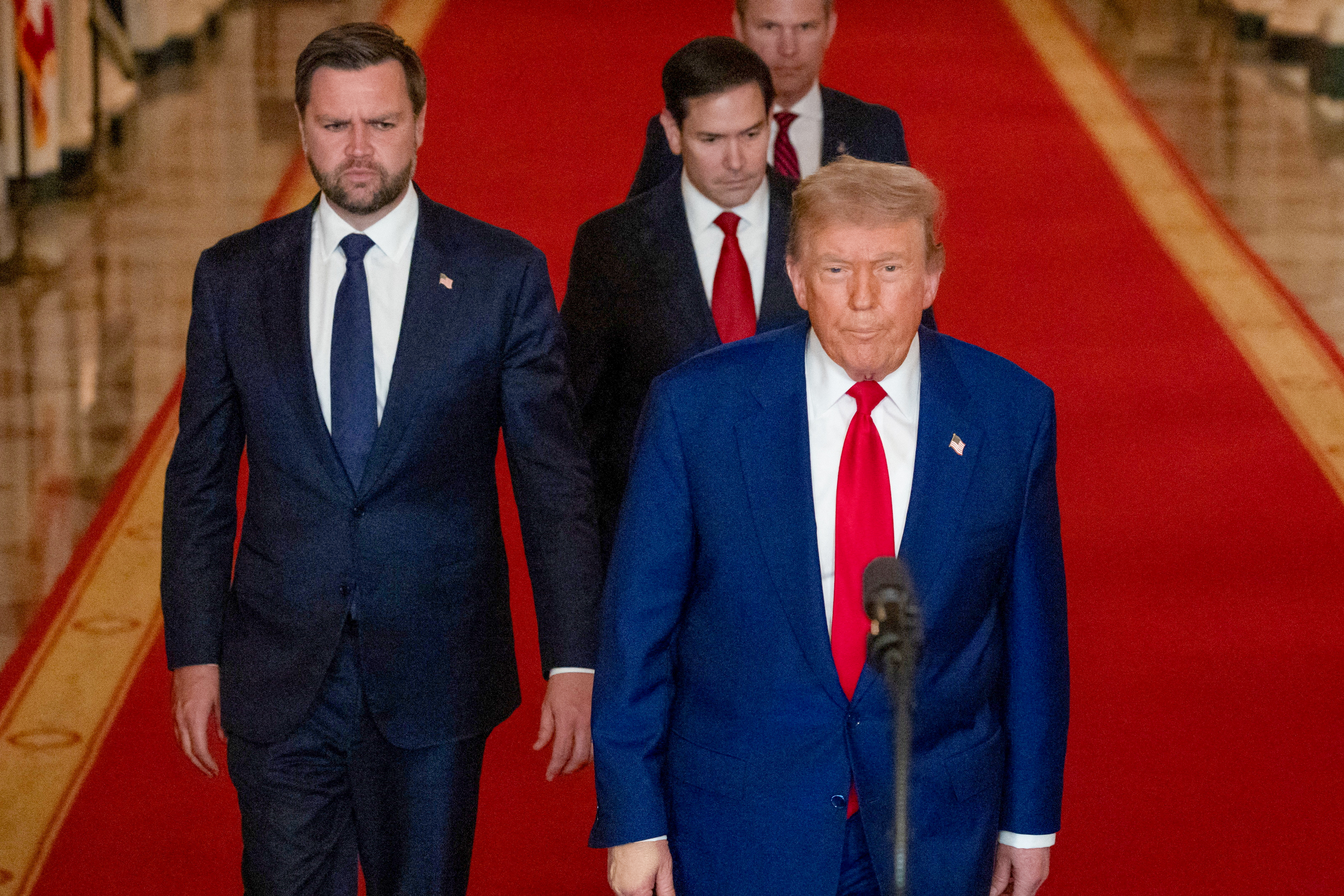 President Donald Trump walks to deliver an address to the nation at the White House, following the US strikes on Iran's nuclear facilities, June 21, 2025