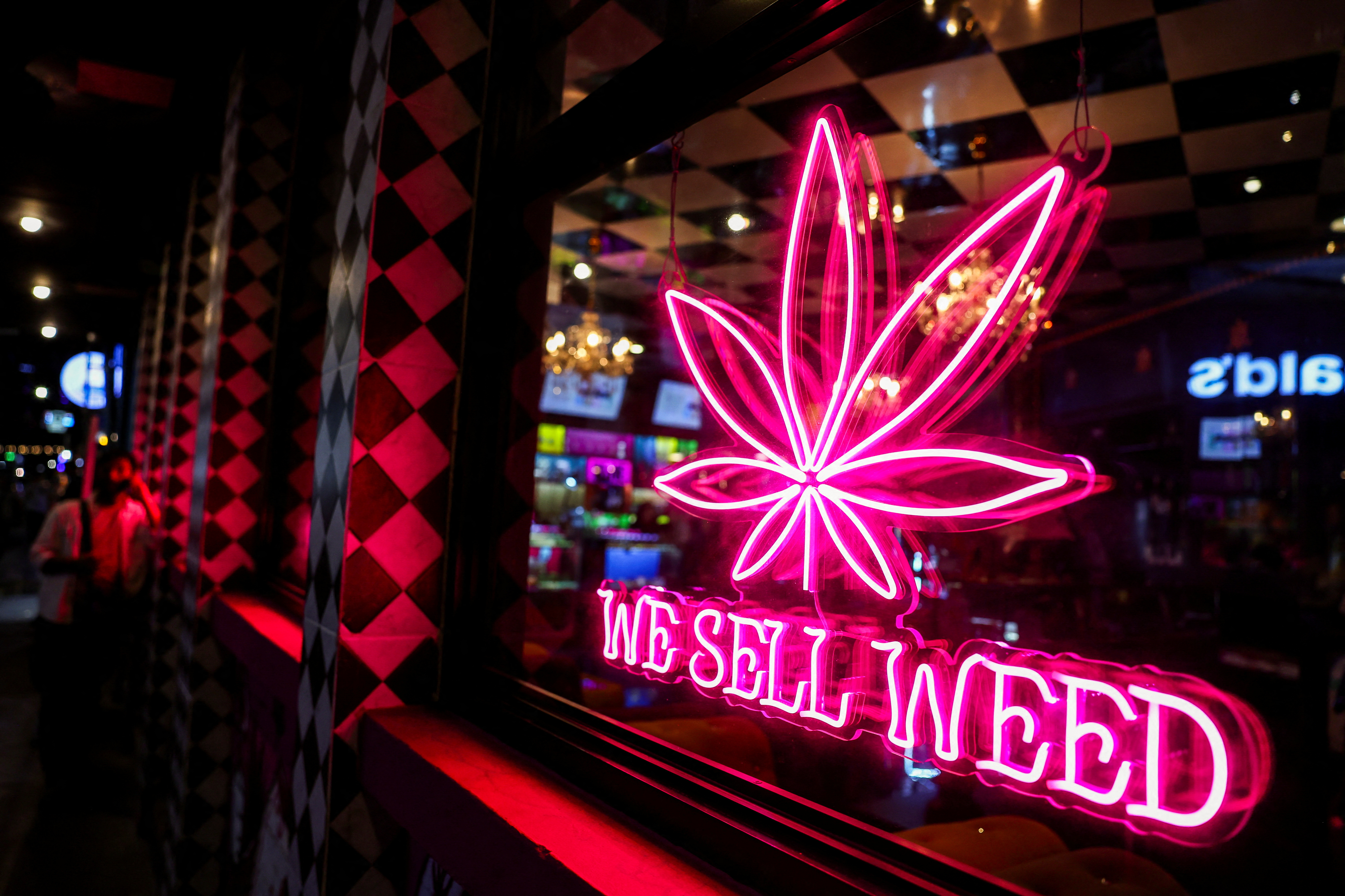 A view shows a cannabis shop.