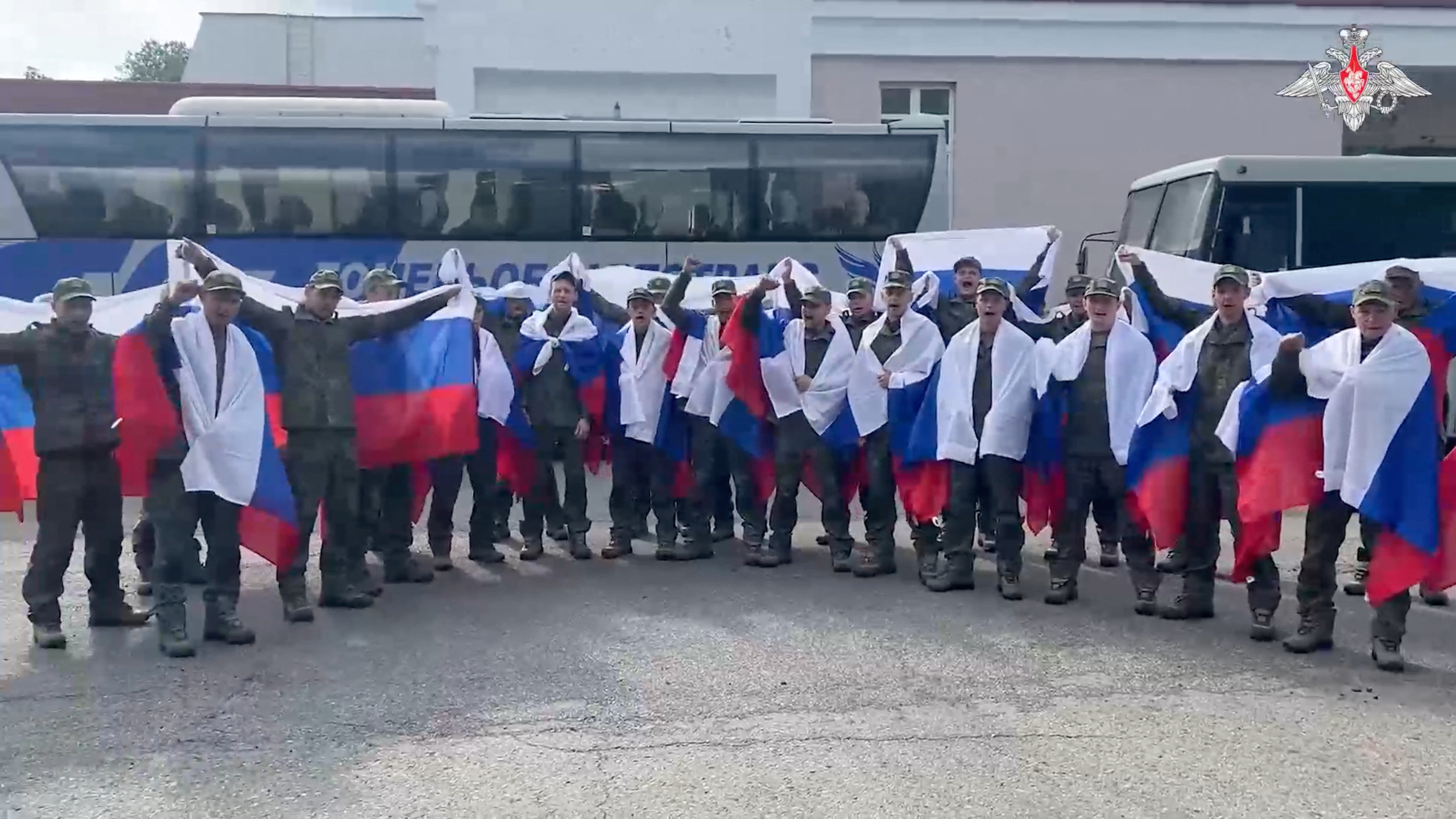 A still image from a video released by the Russian Defence Ministry shows what it said to be Russian service personnel captured by Ukrainian forces 