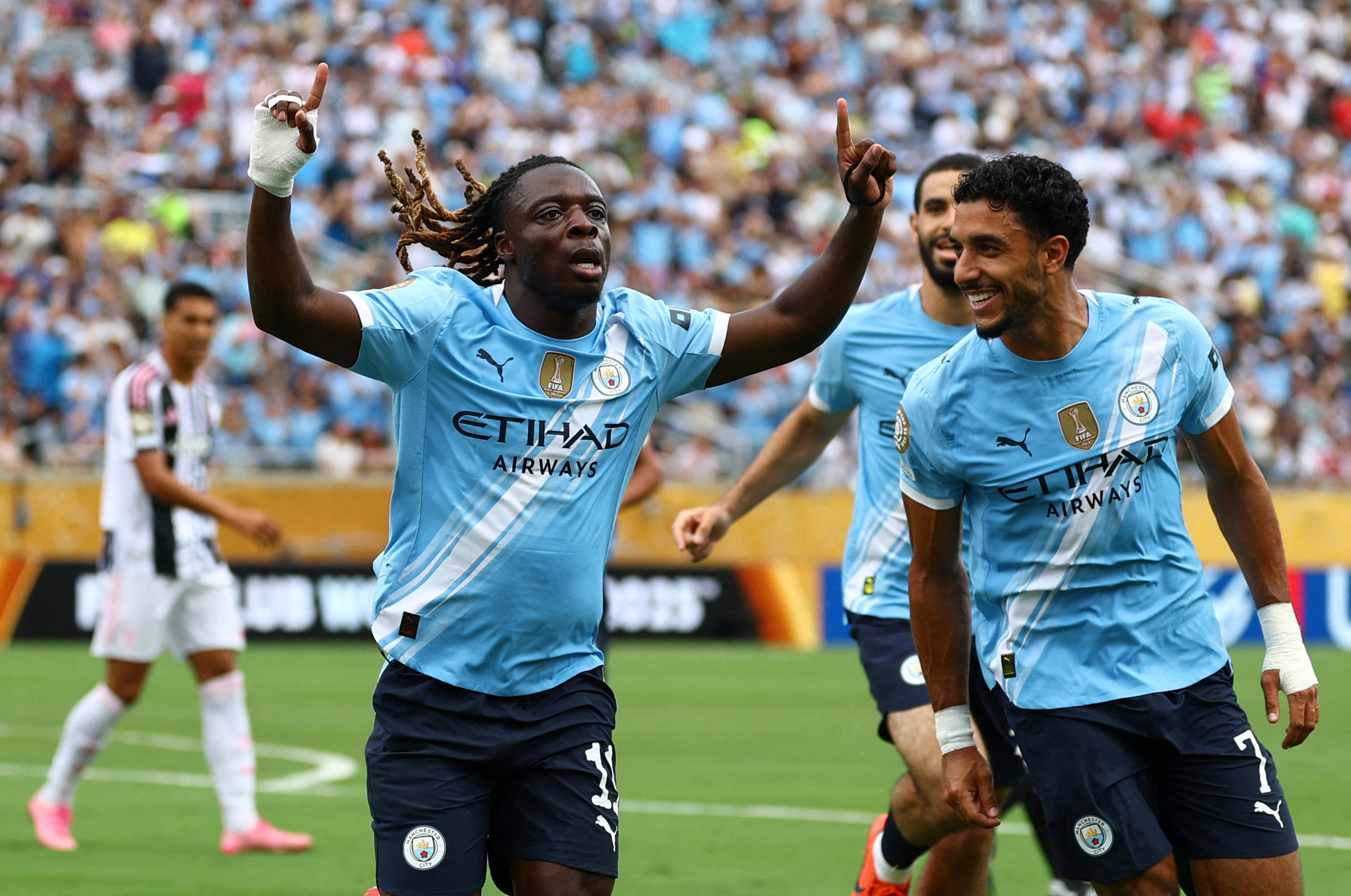FIFA Club World Cup - Group G - Juventus v Manchester City - Camping World Stadium, Orlando, Florida, U.S. - June 26, 2025 Manchester City's Jeremy Doku celebrates scoring their first goal