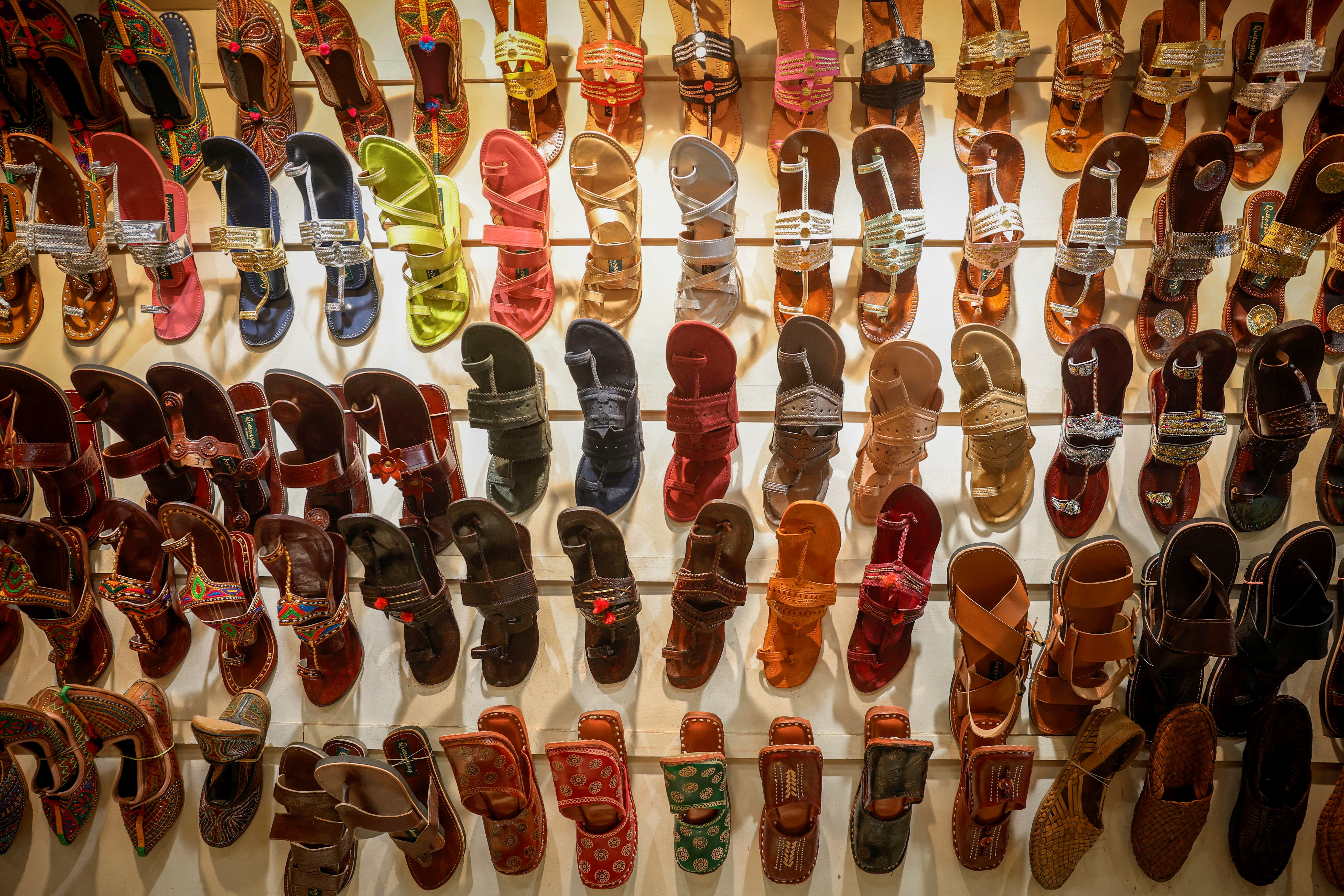 'Kolhapuri' sandals, an Indian ethnic footwear, are on display at a store in New Delhi, India, June 27, 2025. REUTERS/Adnan Abidi