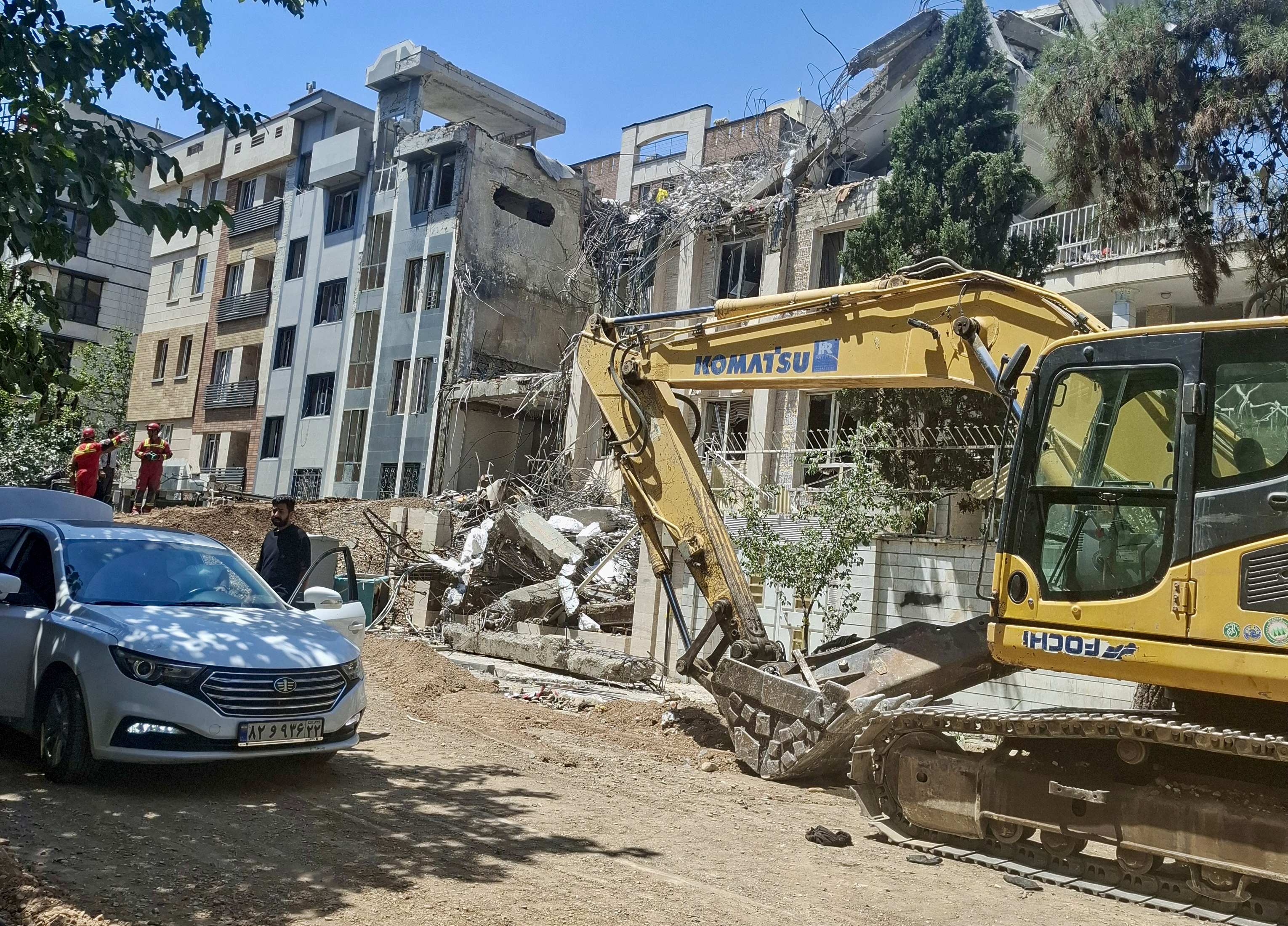 Heavily damaged building from an Israeli strike targeting the Narmak district in eastern Tehran.