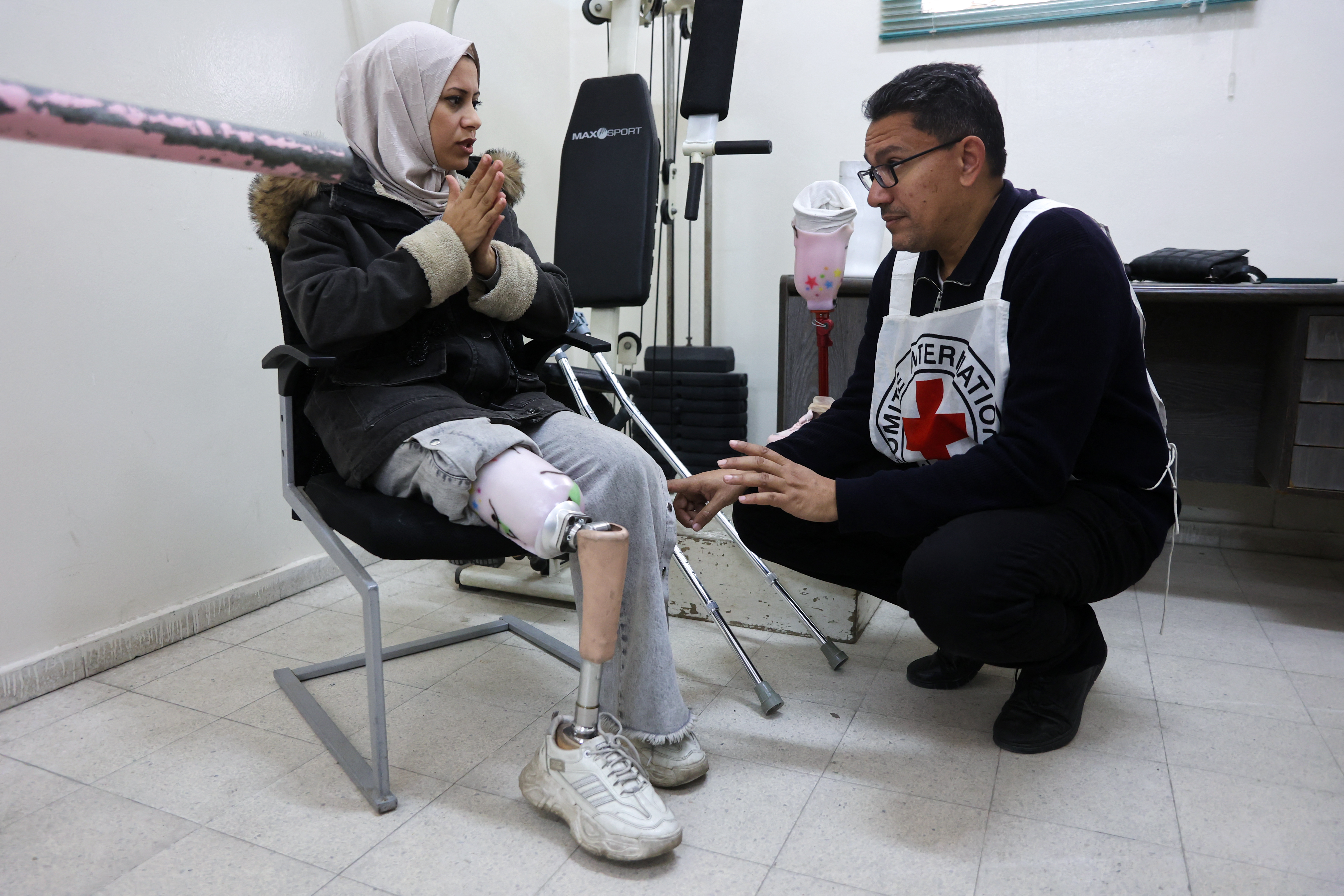 Riham Zarandah, who lost her leg in an Israeli air attack on Jabalia, in the northern Gaza Strip in December 2023