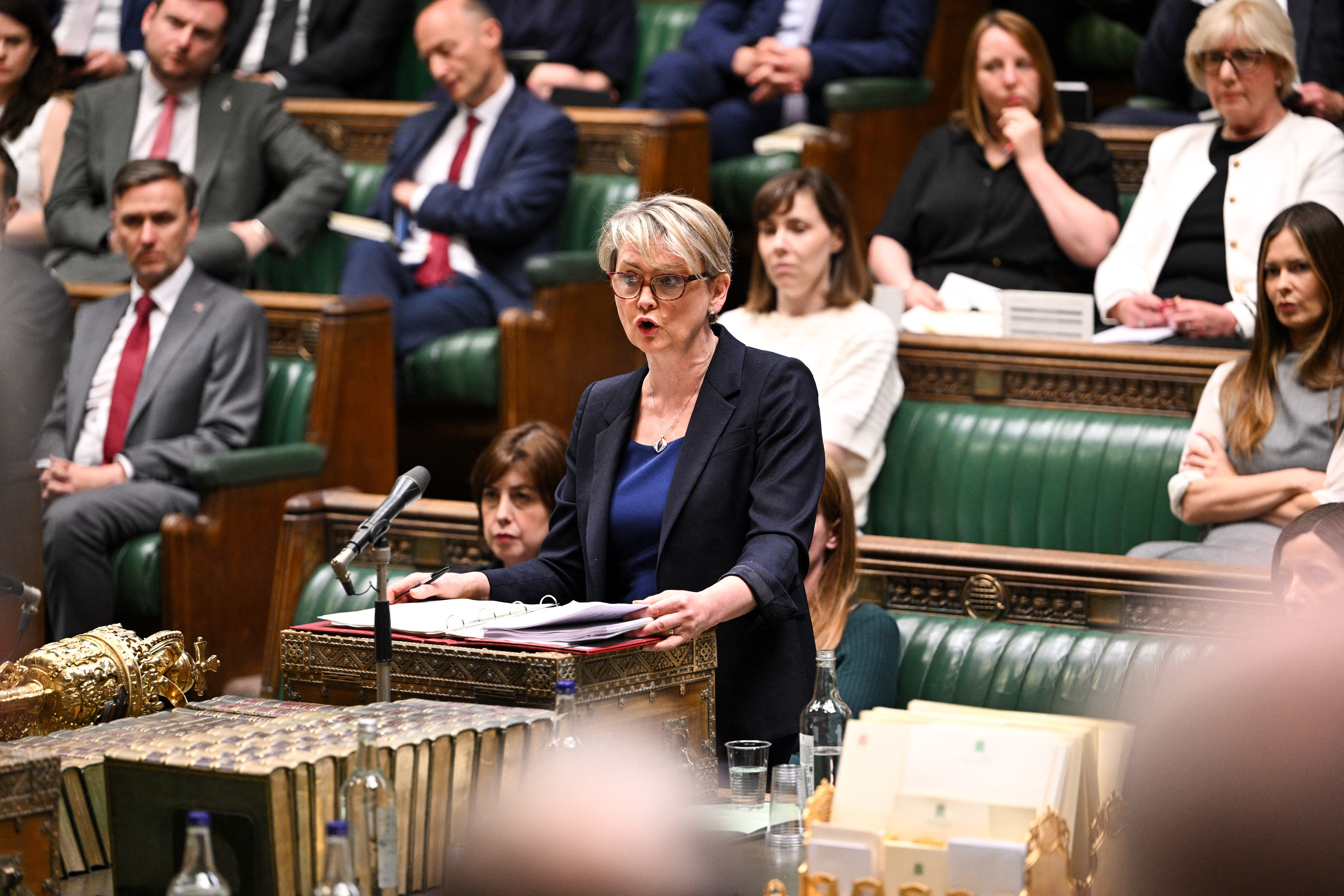 Britain’s Home Secretary Yvette Cooper answers questions on the Casey Report in the House of Commons in London on June 16, 2025 [Handout UK Parliament via AFP]