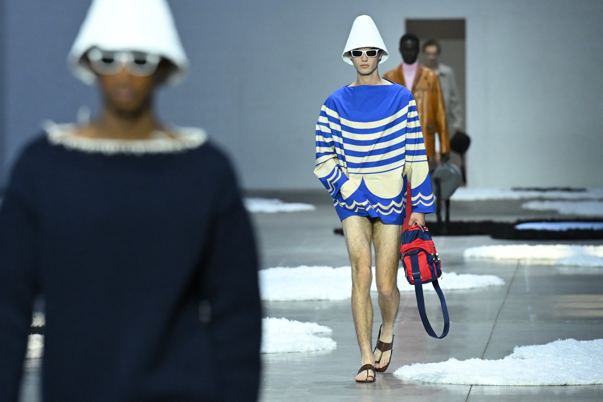 A model walks the runway during the Prada collection show at Milan's Fashion Week Menswear Spring / Summer 2026, on June 22, 2025 in Milan. (Photo by Piero CRUCIATTI / AFP)